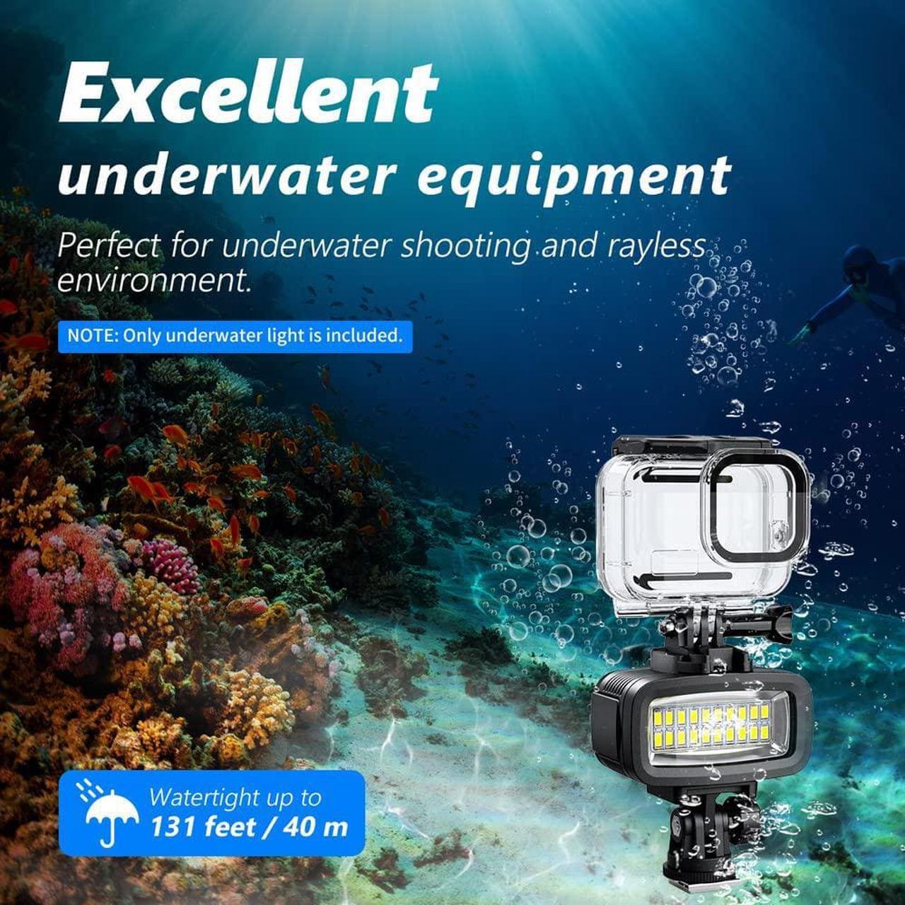 Alt view image 2 of 7 - Diving Video Light Waterproof 131FT/40M with Hot Shoe Adapter 3 Color Filters Led Camera Fill Lights Underwater Photography Lighting for Gopro Nikon Sony Canon Fujifilm
