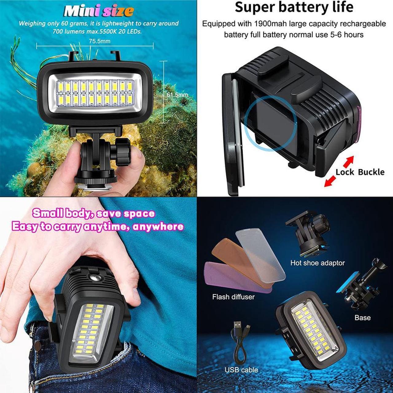 Alt view image 6 of 7 - Diving Video Light Waterproof 131FT/40M with Hot Shoe Adapter 3 Color Filters Led Camera Fill Lights Underwater Photography Lighting for Gopro Nikon Sony Canon Fujifilm