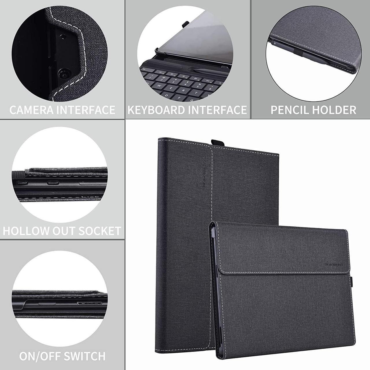 Alt view image 7 of 7 - Case for 13 Inch Microsoft Surface Pro 9 2022 / Surface Pro 8 2021 - Multiple Angle Viewing PU Leather Business Cover with Pencil Holder, Compatible with Type Cover Keyboard