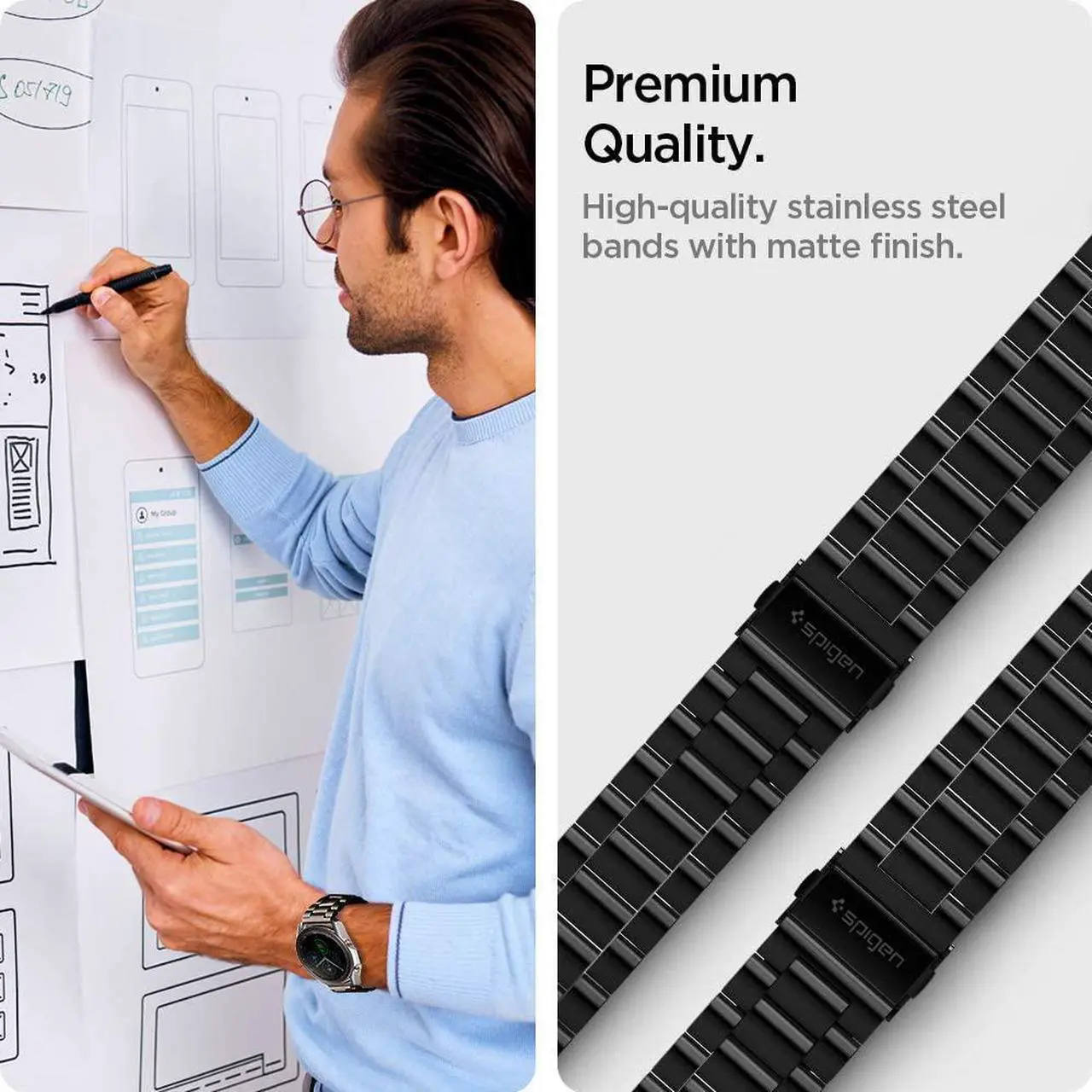 Alt view image 5 of 6 - For Samsung Galaxy Watch 3 45mm Band Strap (2020) / Galaxy Watch 46mm Band (2018) / OnePlus Watch Band / Gear S3 Frontier Band / S3 Classic Band Strap