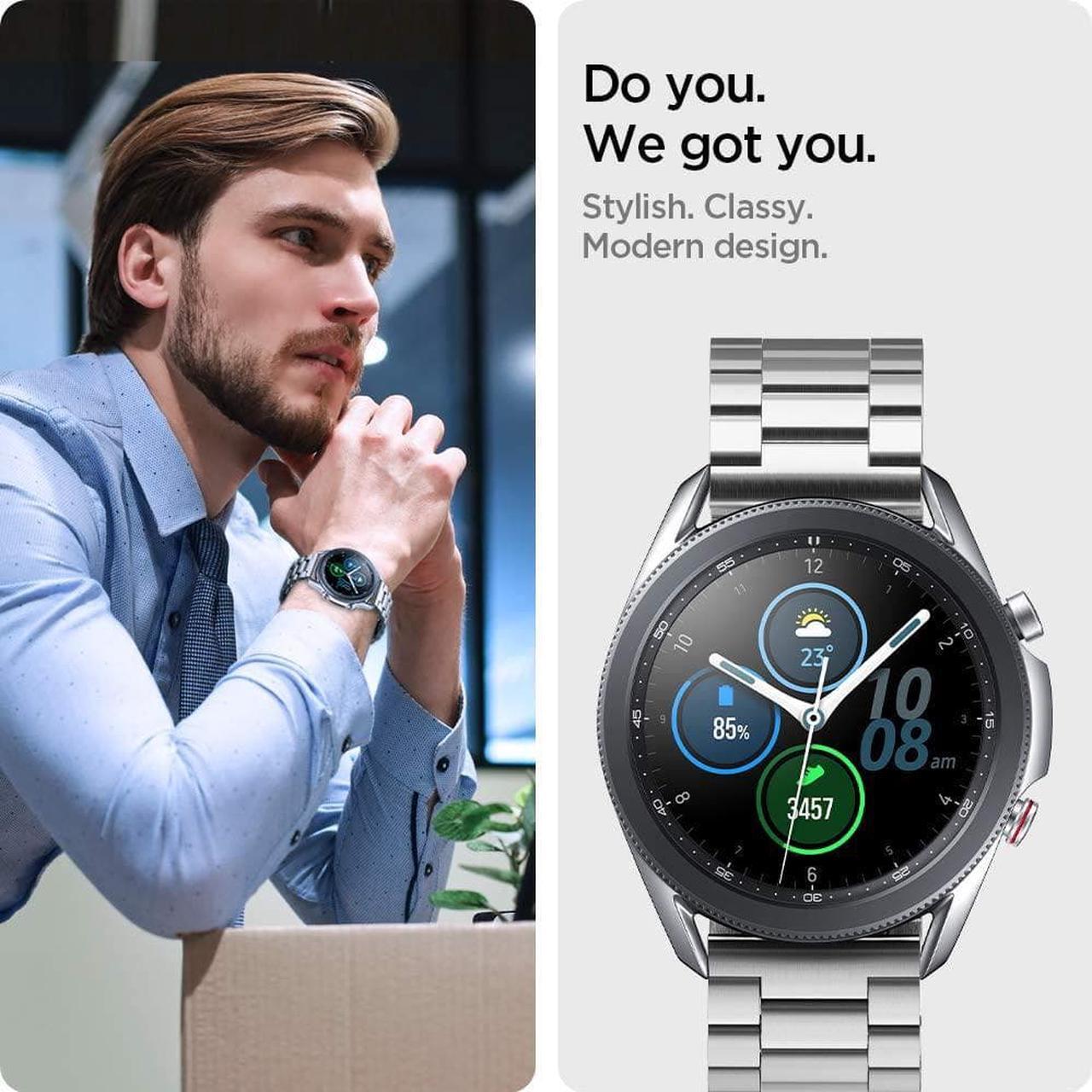 Alt view image 3 of 6 - For Samsung Galaxy Watch 3 45mm Band Strap (2020) / Galaxy Watch 46mm Band (2018) / OnePlus Watch Band / Gear S3 Frontier Band / S3 Classic Band Strap Silver