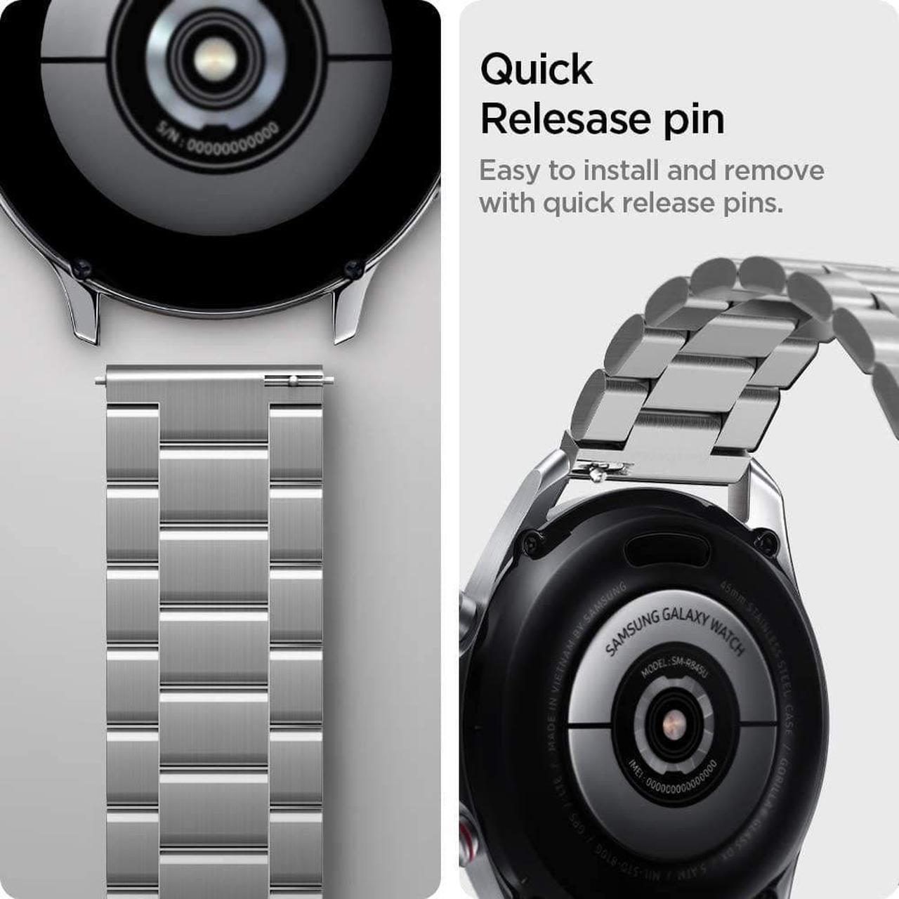Alt view image 6 of 6 - For Samsung Galaxy Watch 3 45mm Band Strap (2020) / Galaxy Watch 46mm Band (2018) / OnePlus Watch Band / Gear S3 Frontier Band / S3 Classic Band Strap Silver