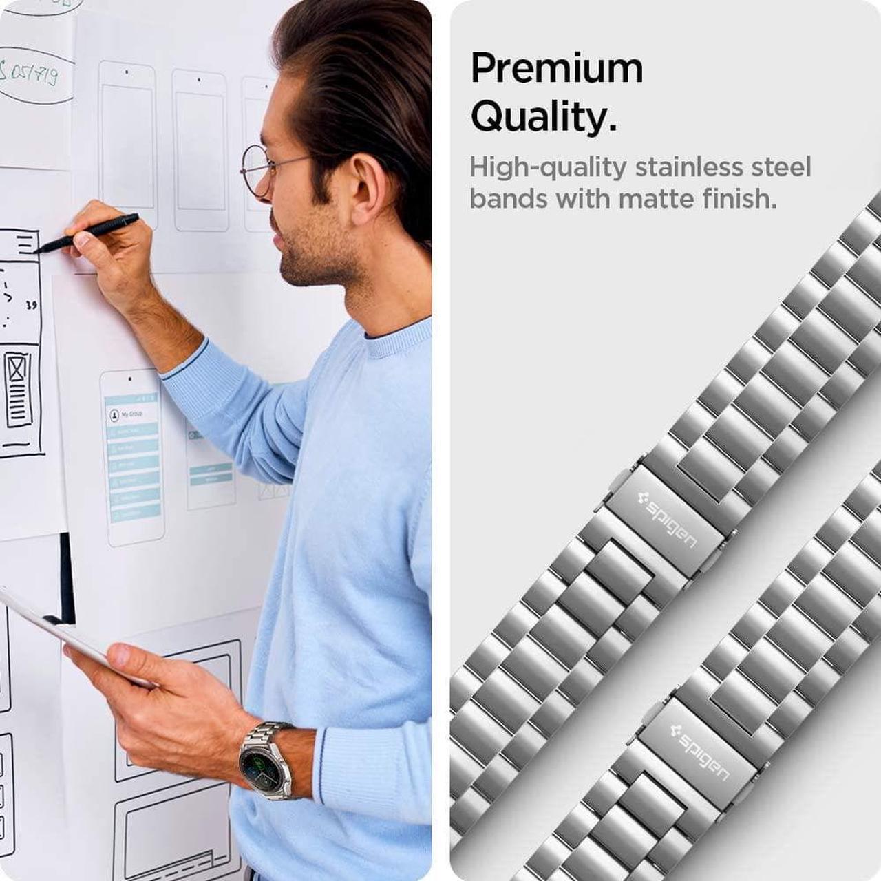 Alt view image 5 of 6 - For Samsung Galaxy Watch 3 45mm Band Strap (2020) / Galaxy Watch 46mm Band (2018) / OnePlus Watch Band / Gear S3 Frontier Band / S3 Classic Band Strap Silver