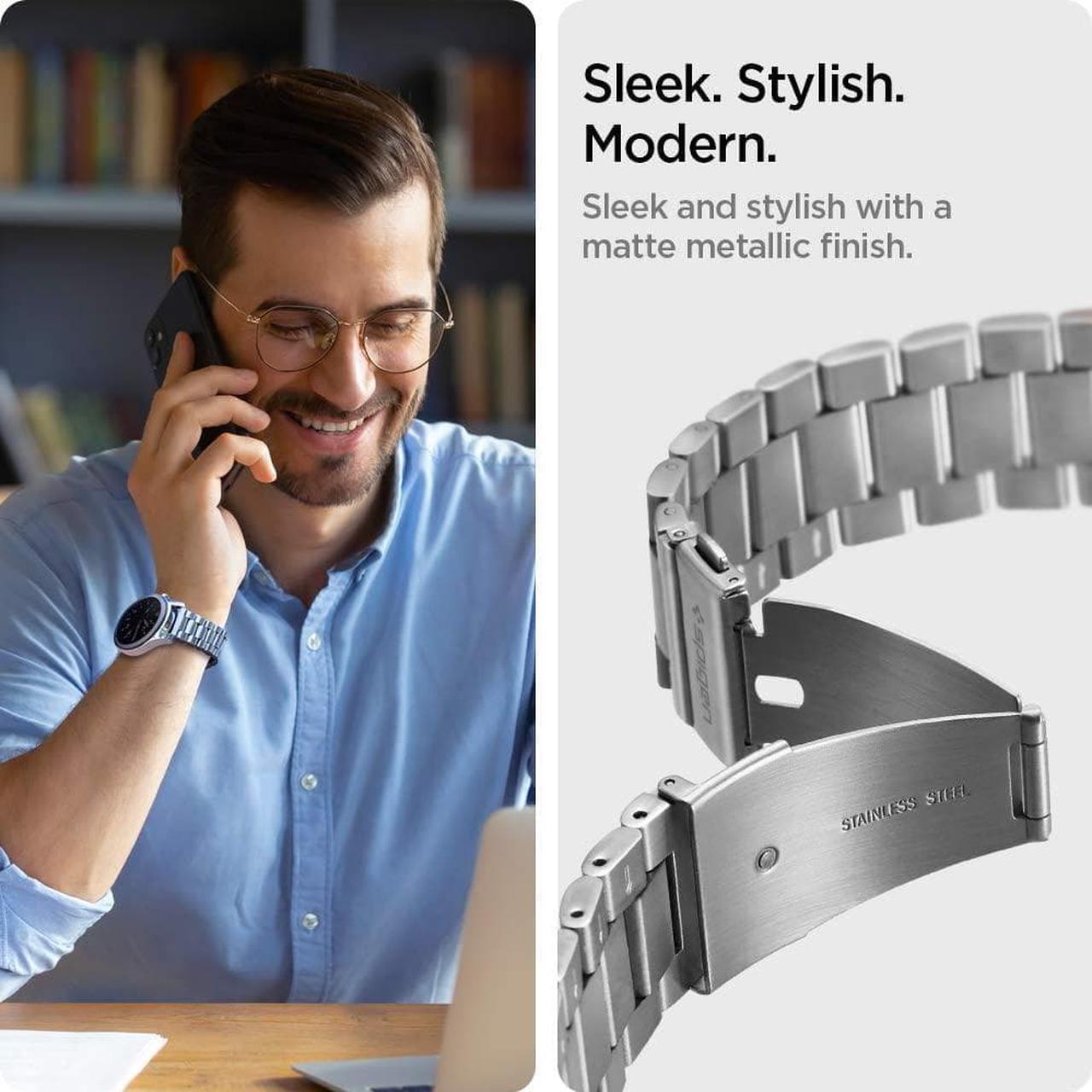 Alt view image 4 of 6 - For Samsung Galaxy Watch 3 45mm Band Strap (2020) / Galaxy Watch 46mm Band (2018) / OnePlus Watch Band / Gear S3 Frontier Band / S3 Classic Band Strap Silver