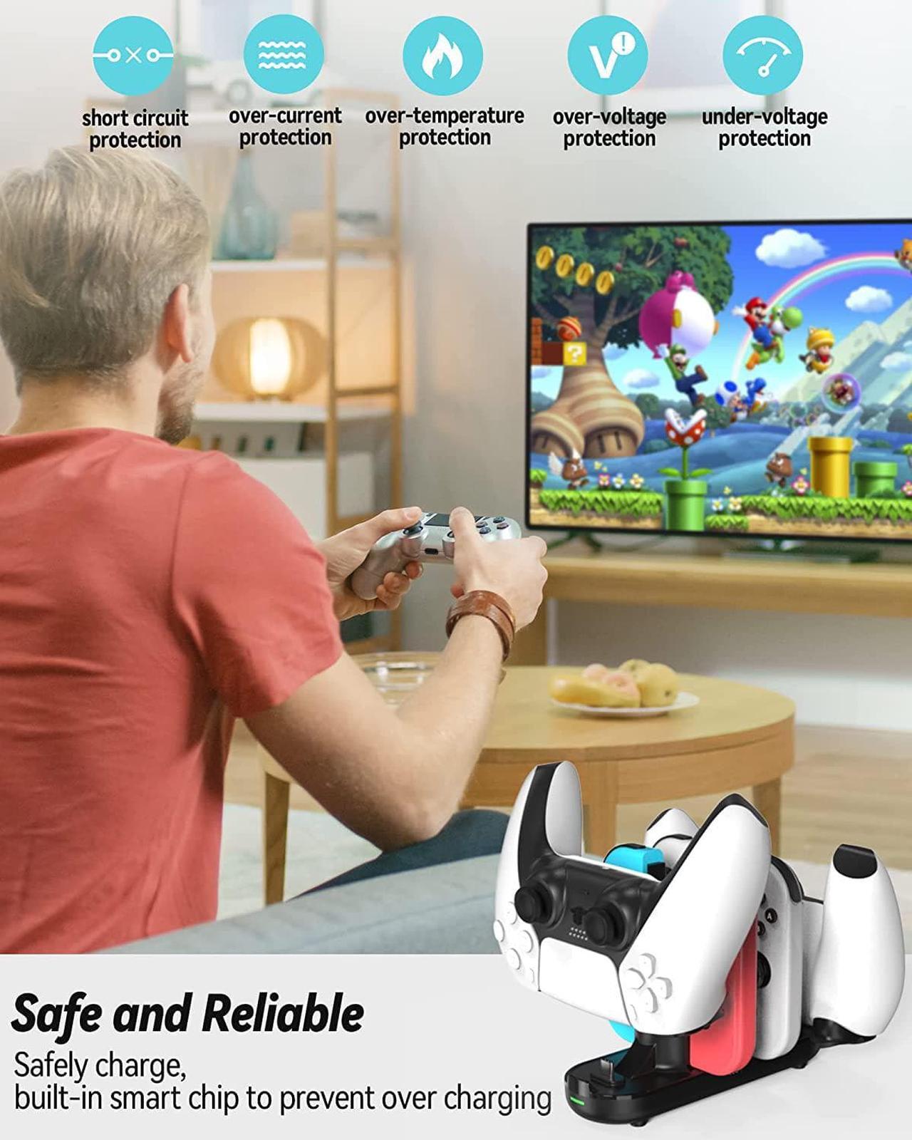 Alt view image 6 of 7 - Switch Charge Dock Controller Charger 6-in-1 Charging Station Compatible with 4 Joy Cons and 2 NS Pro/PS5/Xbox One/Xbox Series Controllers Type C Charging Cable Fast Charging