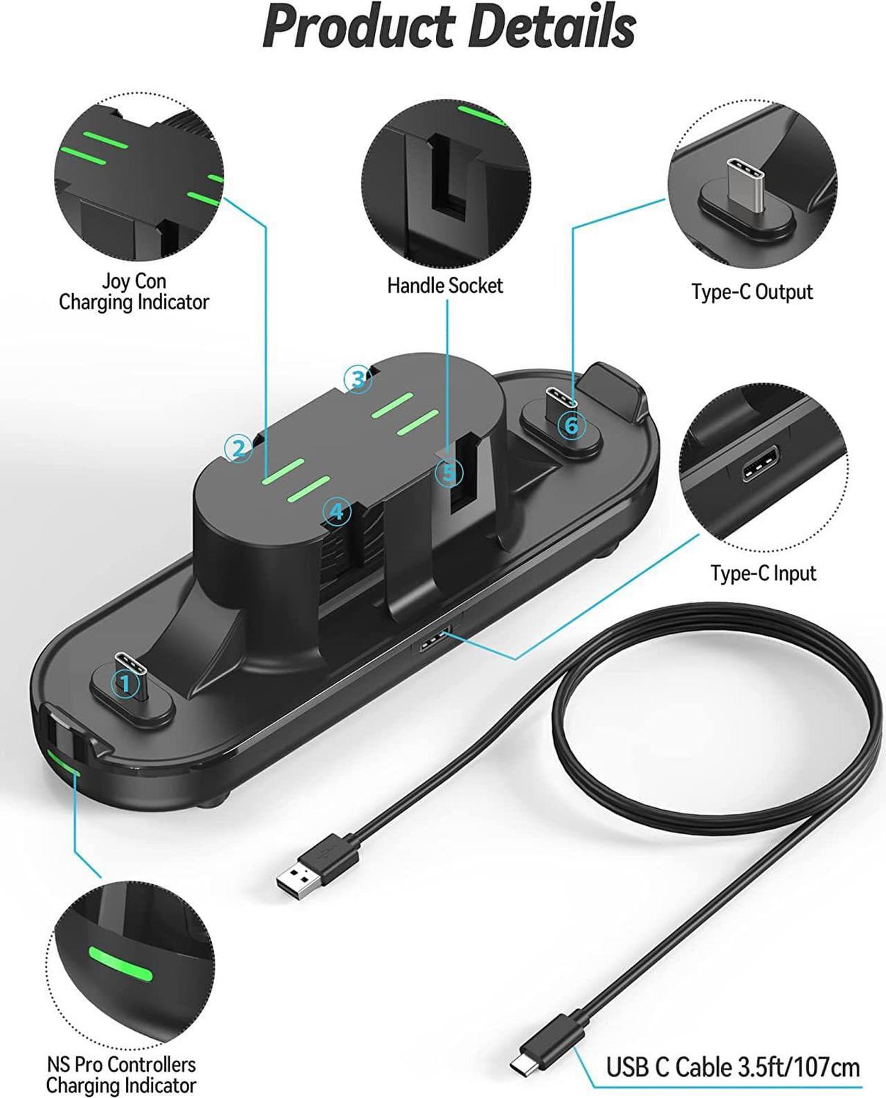 Alt view image 2 of 7 - Switch Charge Dock Controller Charger 6-in-1 Charging Station Compatible with 4 Joy Cons and 2 NS Pro/PS5/Xbox One/Xbox Series Controllers Type C Charging Cable Fast Charging