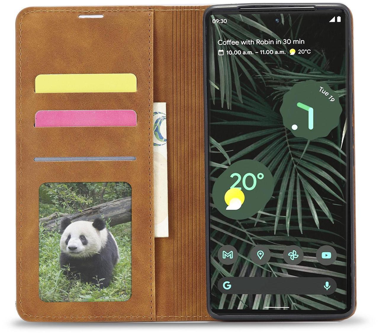 Alt view image 4 of 7 - Case for Google Pixel 6 5G 6.4 inch Premium PU Leather Cover with Card Holder Kickstand Shockproof Flip Wallet Cover Brown
