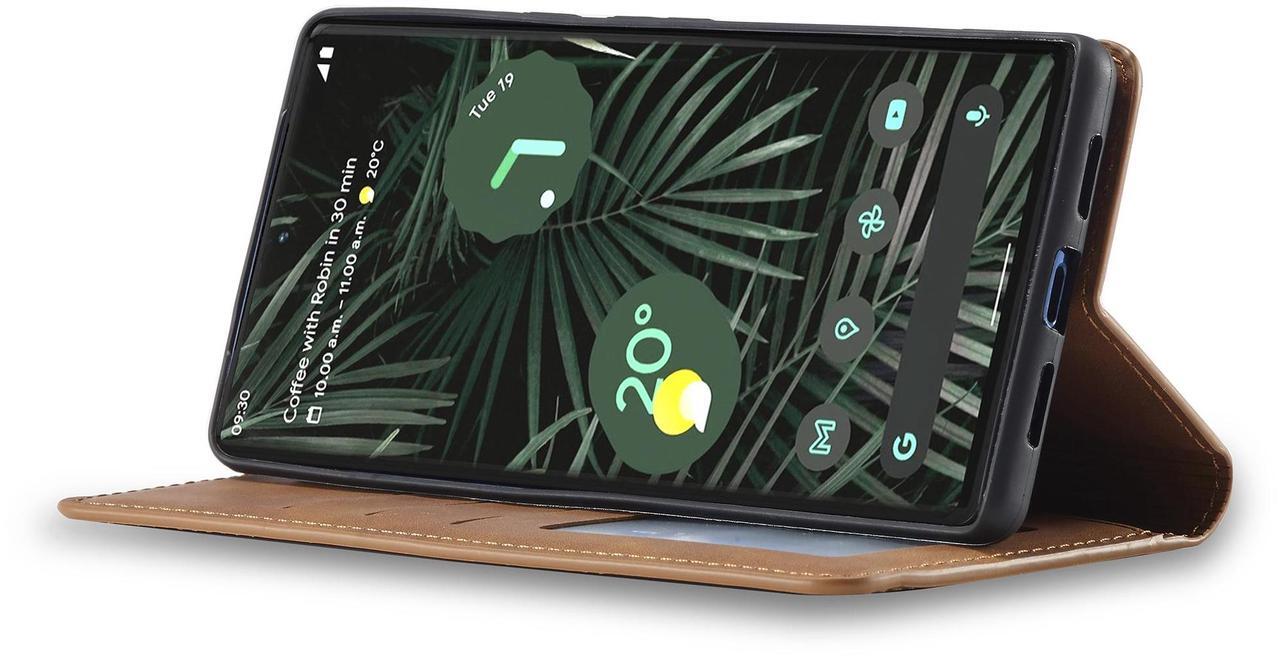 Alt view image 5 of 7 - Case for Google Pixel 6 5G 6.4 inch Premium PU Leather Cover with Card Holder Kickstand Shockproof Flip Wallet Cover Brown