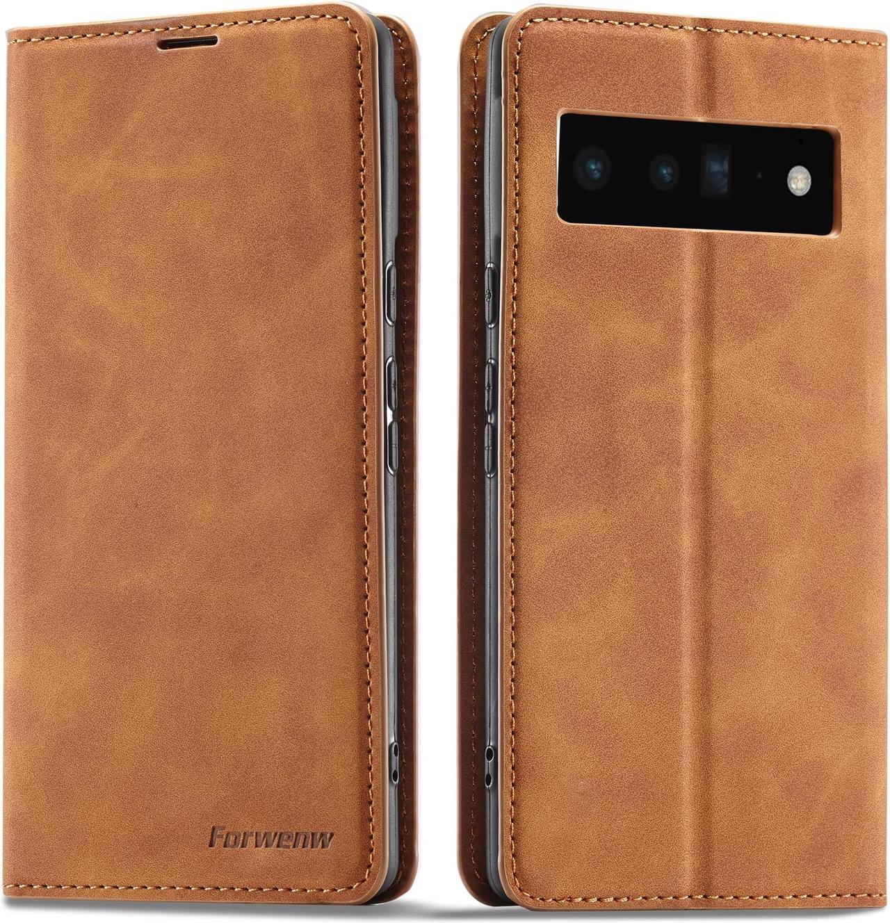 Main image of Case for Google Pixel 6 5G 6.4 inch Premium PU Leather Cover with Card Holder Kickstand Shockproof Flip Wallet Cover Brown