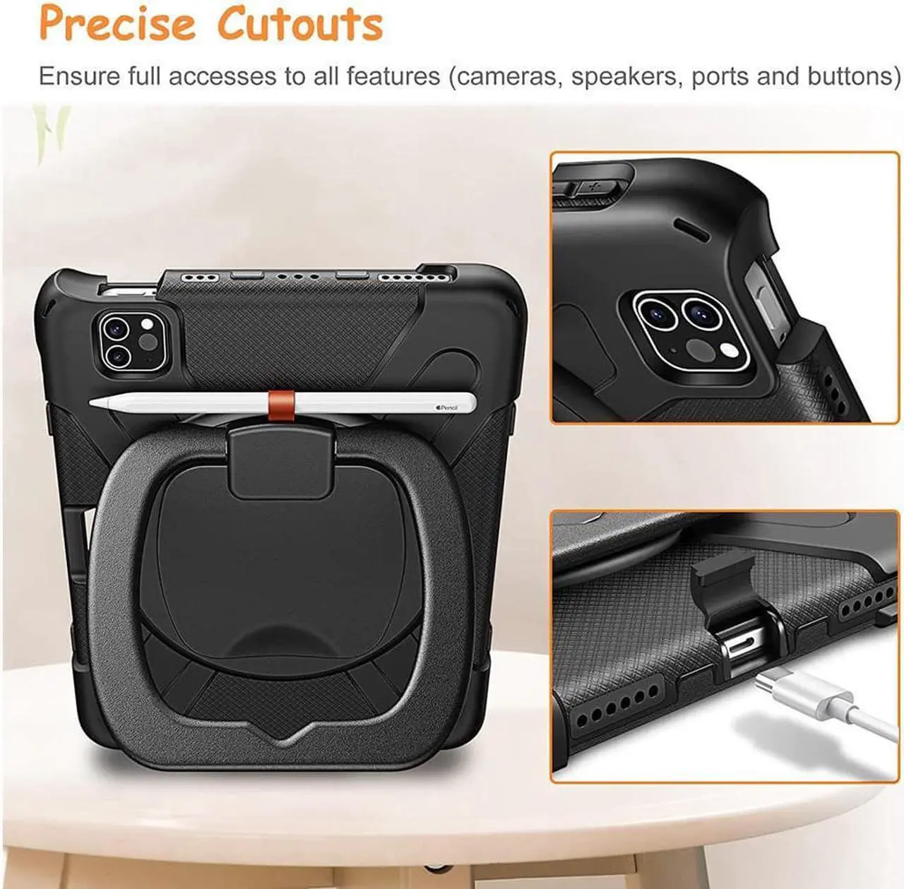 Alt view image 5 of 7 - Case for iPad Pro 11 inch 2022 2021 2020 2018/ iPad Air 4 / Air 5 10.9 Inch, 360° Rotating Kickstand Shockproof Cover with Built-in Stand & Shoulder Strap & Pencil Holder