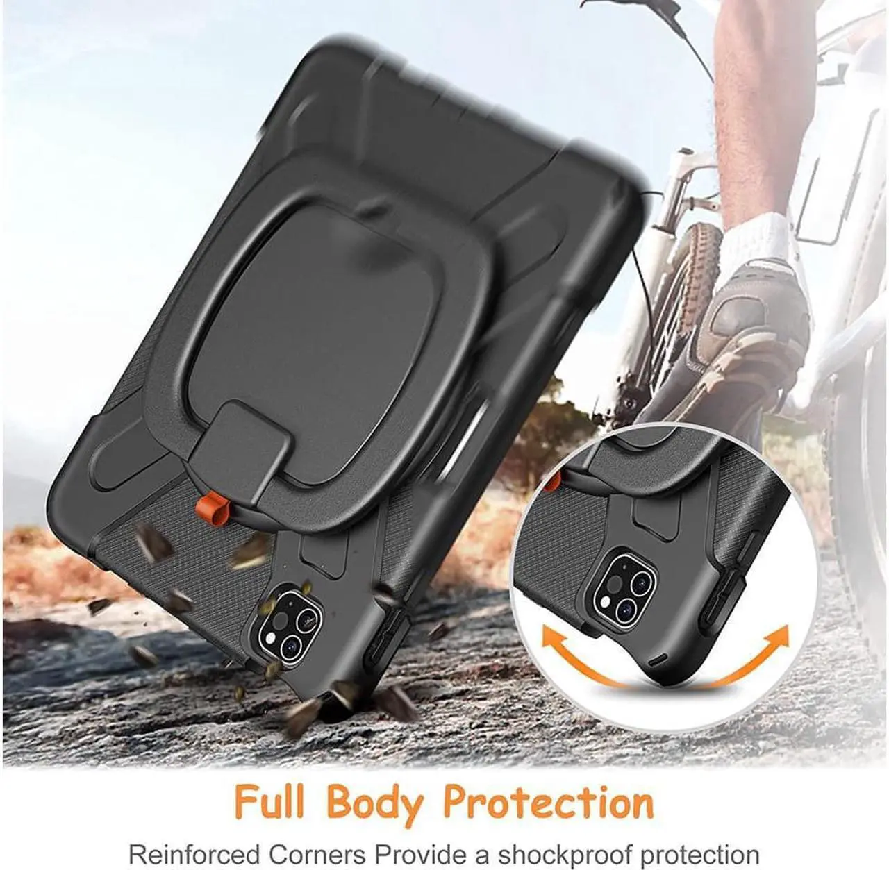 Alt view image 4 of 7 - Case for iPad Pro 11 inch 2022 2021 2020 2018/ iPad Air 4 / Air 5 10.9 Inch, 360° Rotating Kickstand Shockproof Cover with Built-in Stand & Shoulder Strap & Pencil Holder