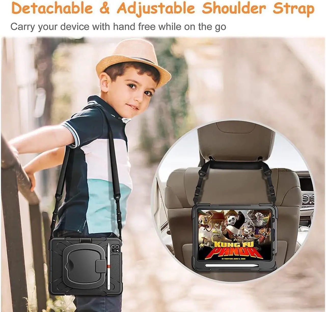 Alt view image 7 of 7 - Case for iPad Pro 11 inch 2022 2021 2020 2018/ iPad Air 4 / Air 5 10.9 Inch, 360° Rotating Kickstand Shockproof Cover with Built-in Stand & Shoulder Strap & Pencil Holder