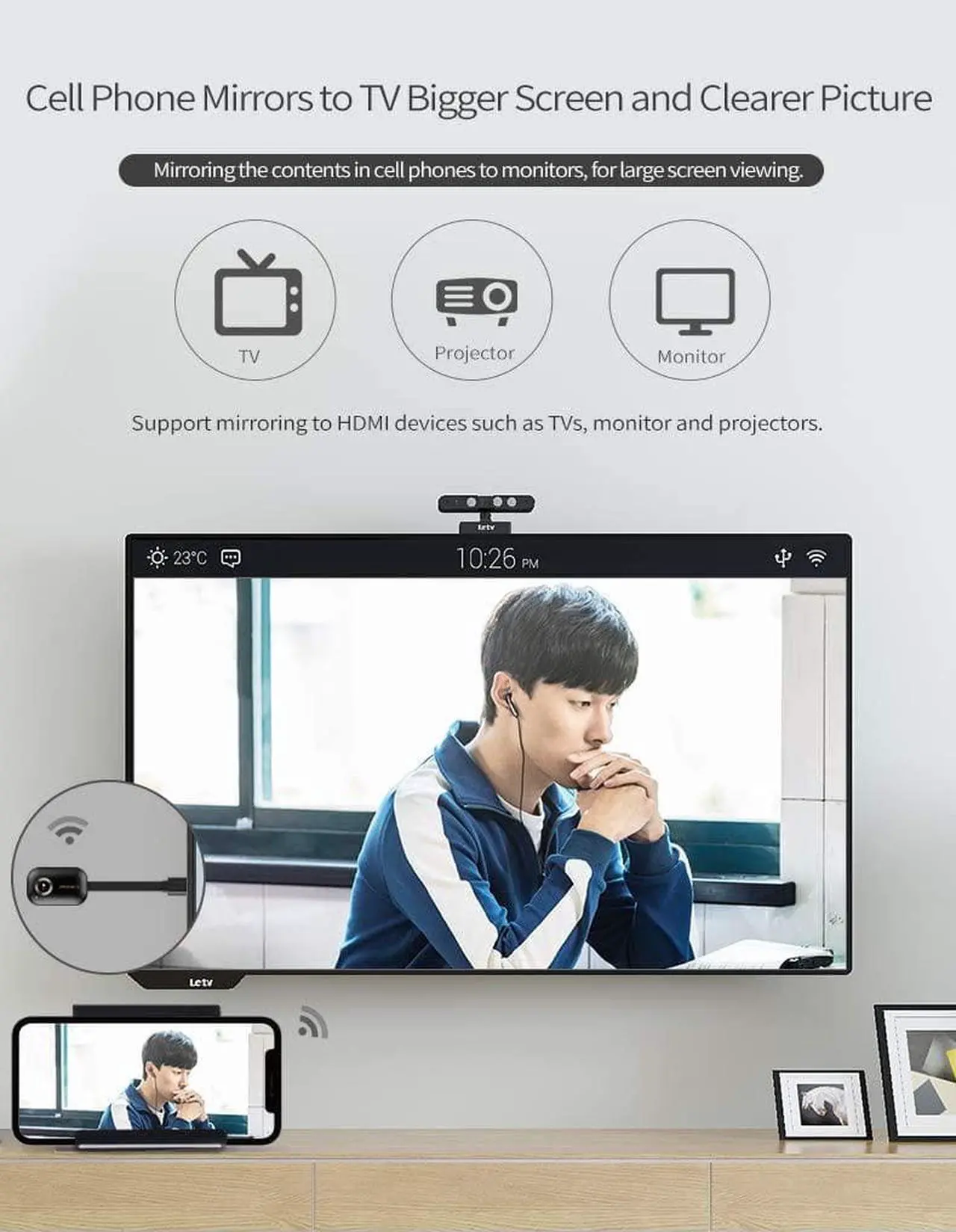 Alt view image 5 of 7 - HDMI Wireless Display Receiver 5G WiFi 4K 1080P Mobile Screen Cast Mirroring Adapter Dongle for iPhone Mac iOS Android to TV Projector Support Miracast Airplay DLNA No Switching (5G+2.4G)
