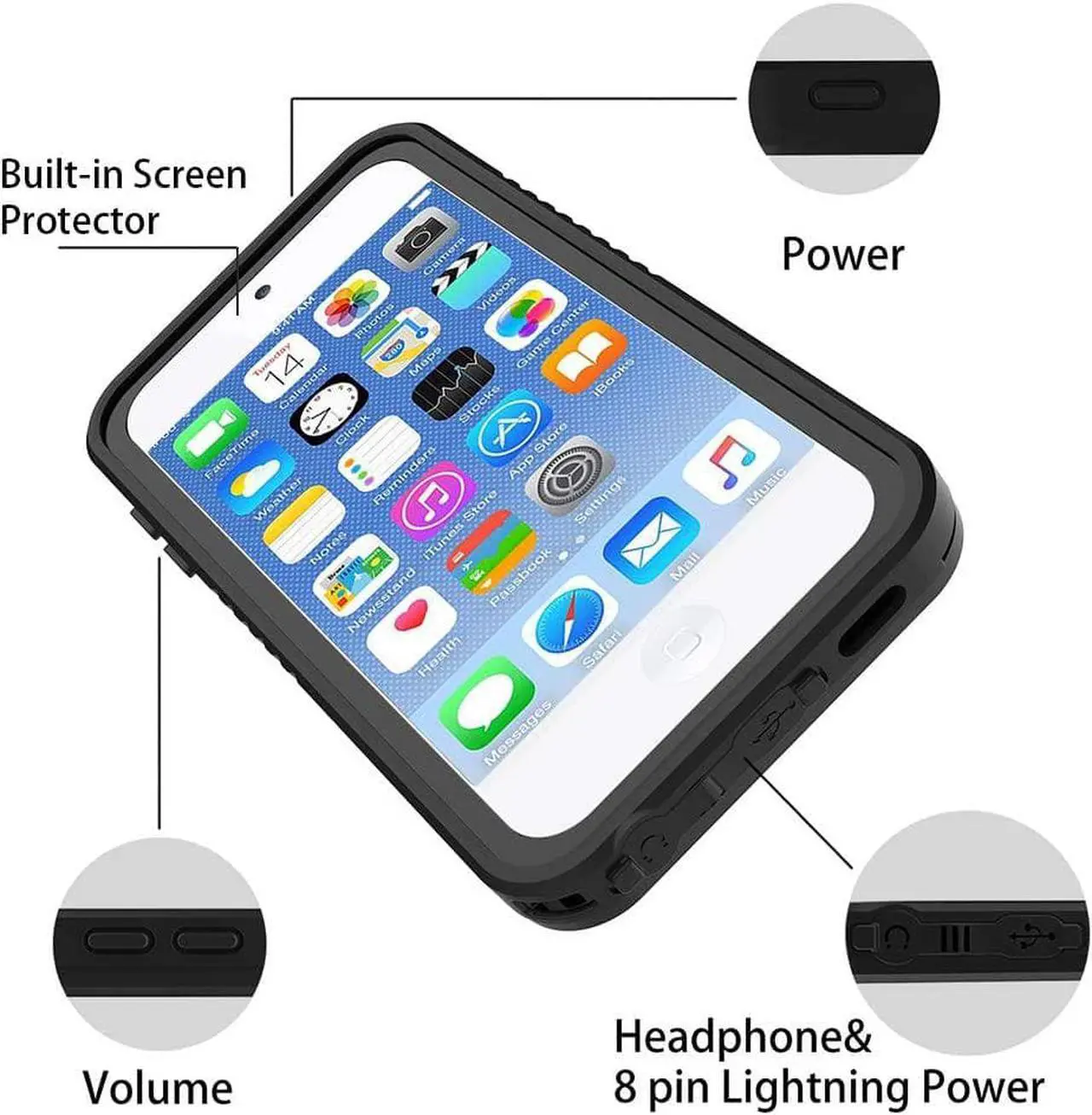 Alt view image 6 of 7 - Waterproof Case for iPod Touch 7 / iPod Touch 6 / iPod Touch 5, 360 Full-Body Built-in Screen Protector Dustproof Shockproof Snowproof Case for iPod Touch 5th/6th/7th Generation for Snorkeling