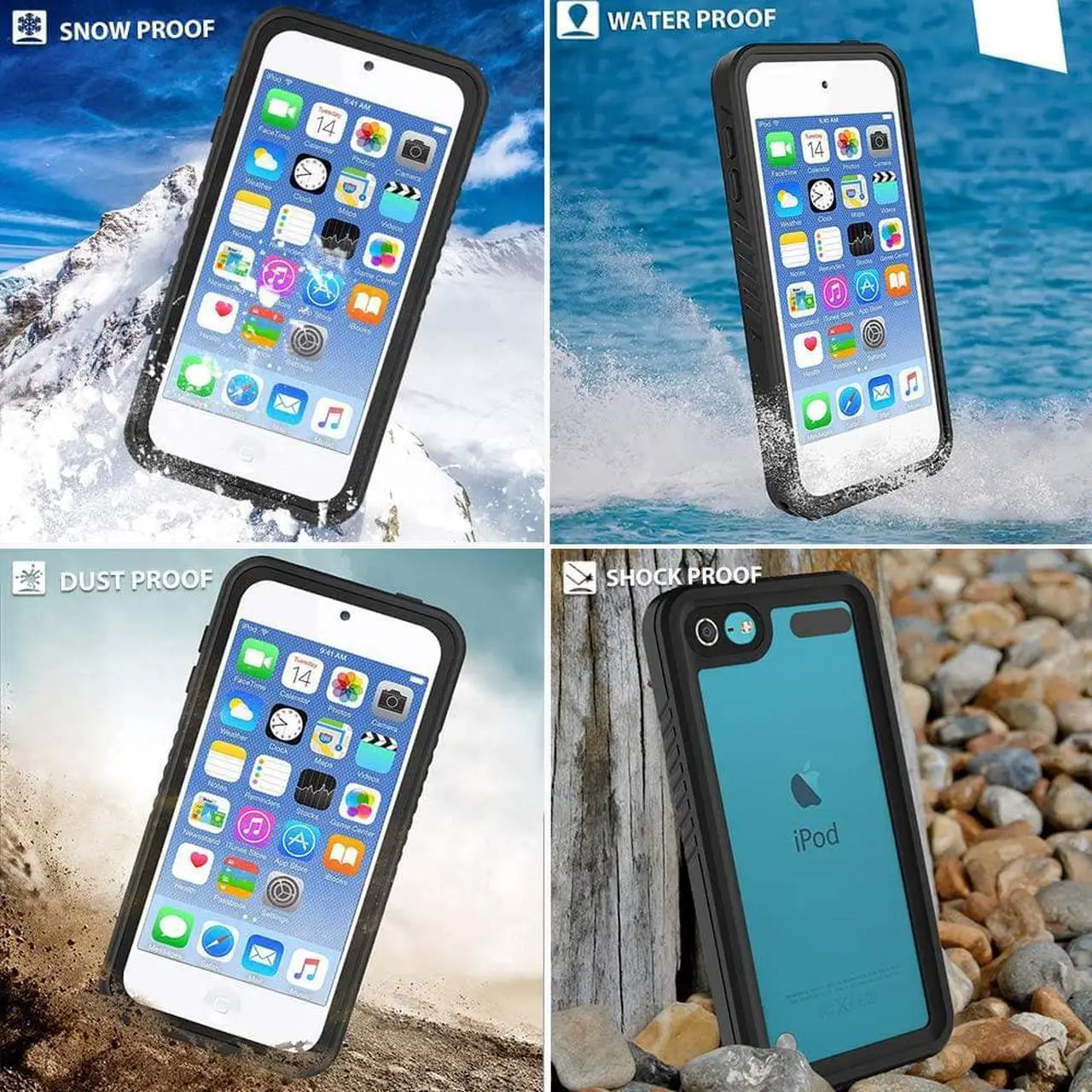 Alt view image 3 of 7 - Waterproof Case for iPod Touch 7 / iPod Touch 6 / iPod Touch 5, 360 Full-Body Built-in Screen Protector Dustproof Shockproof Snowproof Case for iPod Touch 5th/6th/7th Generation for Snorkeling