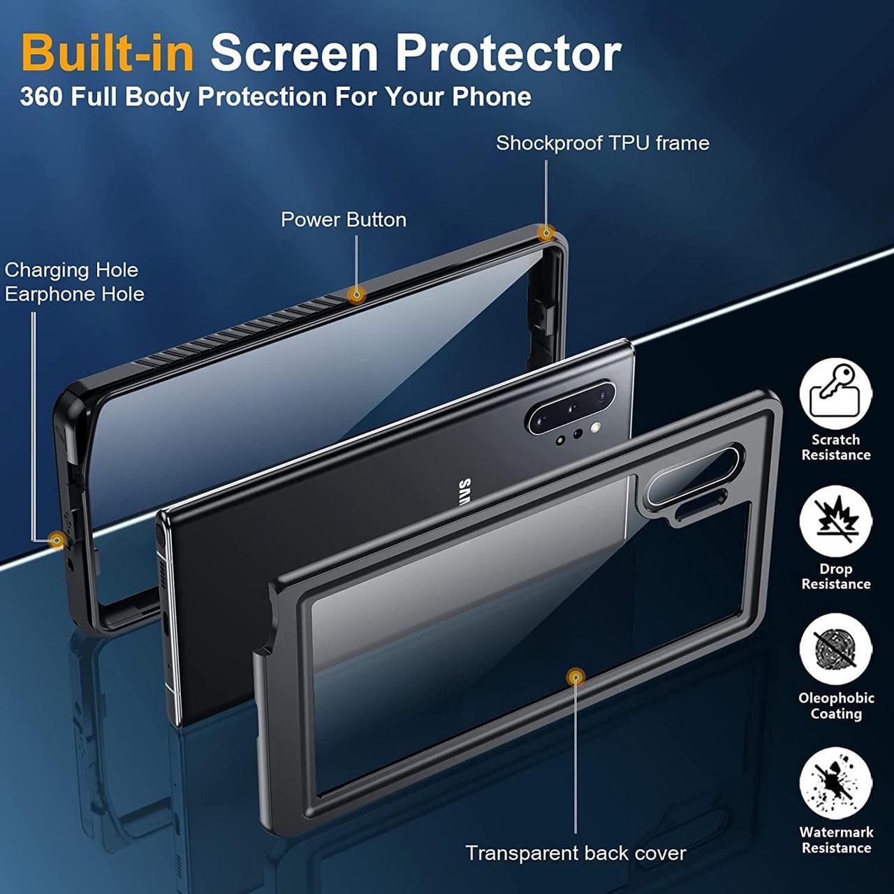 Alt view image 4 of 7 - Galaxy Note 10 Plus Case with Built-in Screen Protector & Camera Protector] [Full Body Waterproof] [Shockproof] [Dustproof] [Anti-Scratched] Clear Phone Cover for Galaxy Note 10 Plus 5G 6.8 inch