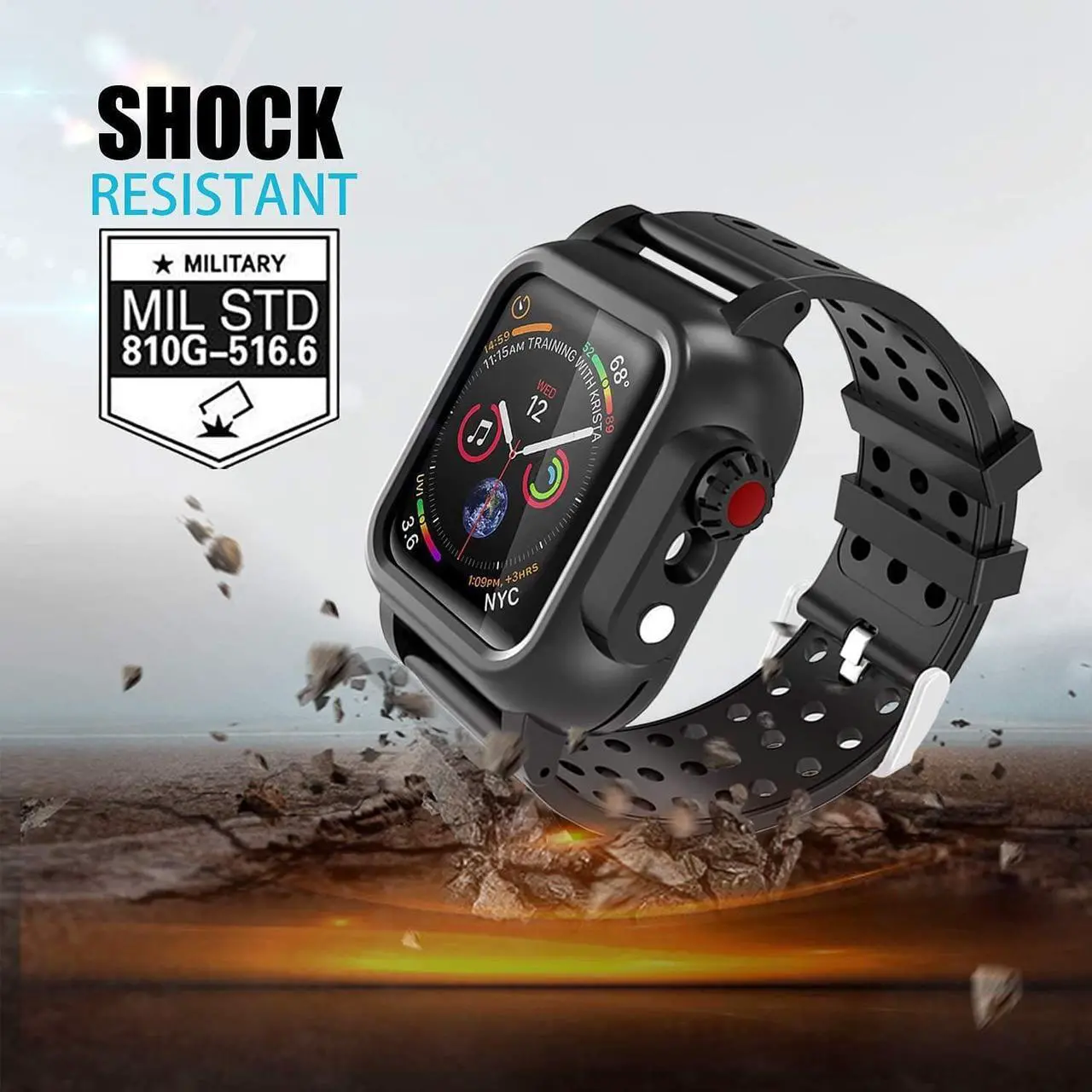 Alt view image 3 of 7 - Waterproof Case for 38mm Apple Watch Series 3 and Series 2 with Built-in Screen Protector Full Body Shell for Waterproof Anti-Scratch Shockproof Impact Resistant with Watch Band