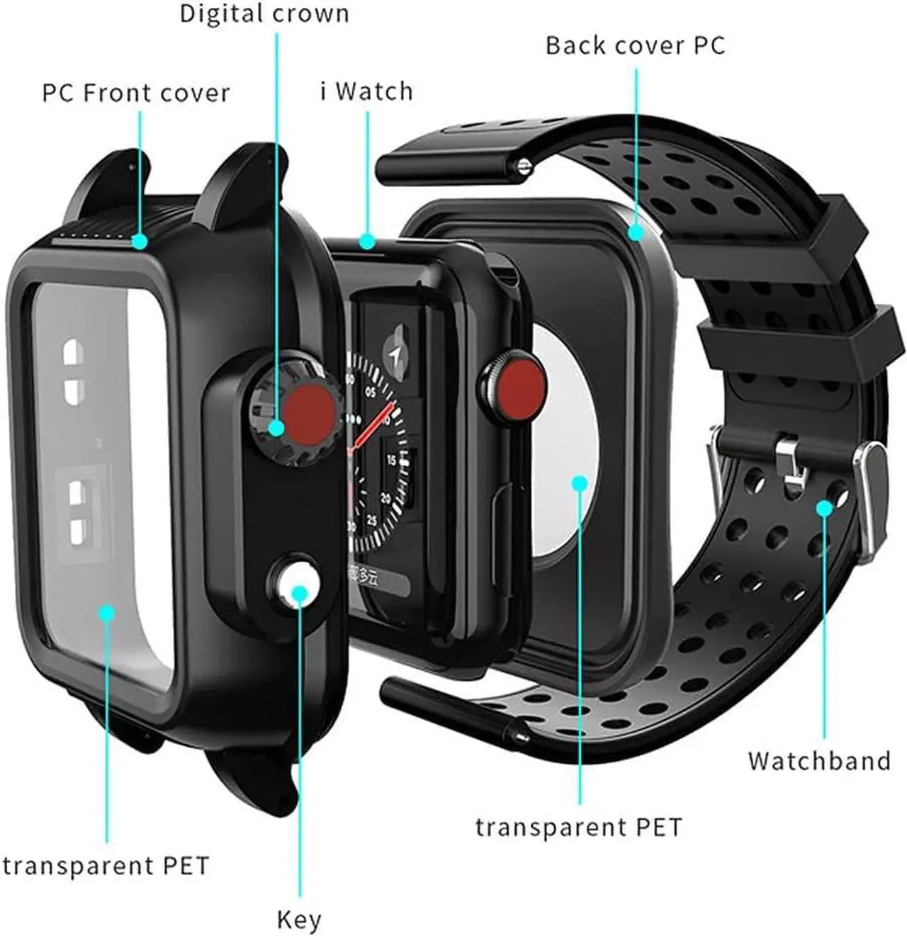 Alt view image 5 of 7 - Waterproof Case for 38mm Apple Watch Series 3 and Series 2 with Built-in Screen Protector Full Body Shell for Waterproof Anti-Scratch Shockproof Impact Resistant with Watch Band