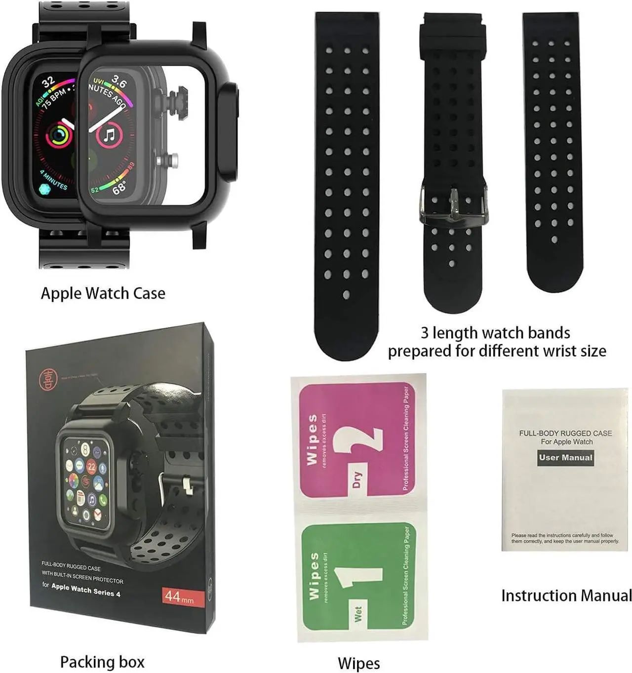 Alt view image 7 of 7 - Waterproof Case for 38mm Apple Watch Series 3 and Series 2 with Built-in Screen Protector Full Body Shell for Waterproof Anti-Scratch Shockproof Impact Resistant with Watch Band