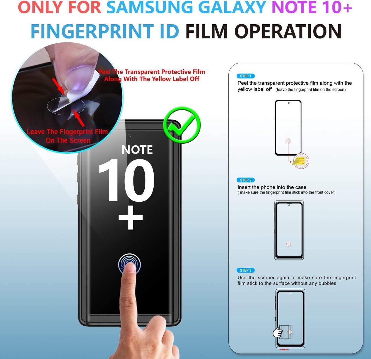 Alt view image 5 of 7 - For Samsung Galaxy Note 10+ Plus Waterproof Case, Built-in Screen Protector Fingerprint Unlock with Film, Shockproof Full Body Cover Waterproof Case for Samsung Galaxy Note 10+ Plus 5G 6.8 inch 2019