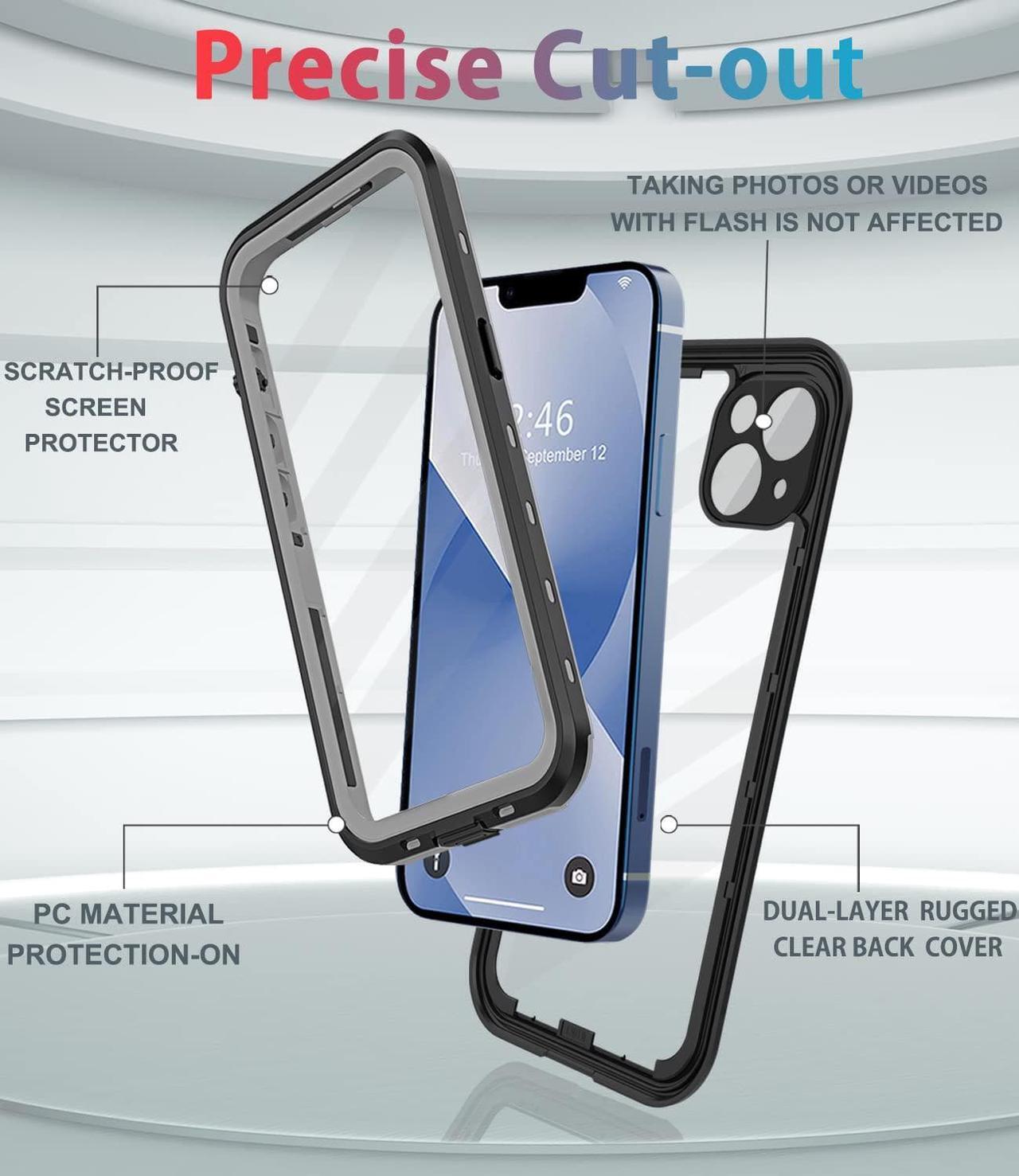 Alt view image 7 of 7 - For iPhone 13 Case Waterproof Shockproof Dustproof Full-Body Sturdy with Built-in Screen Protector,Underwater Full Sealed Cover Protective for iPhone 13 6.1 inch