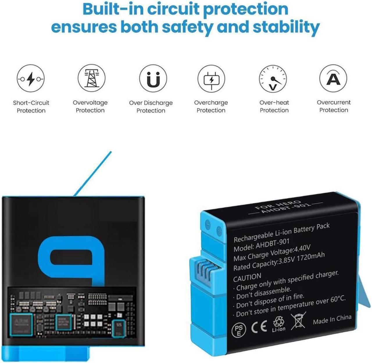 Alt view image 4 of 6 - Hero 11 / Hero 10 / Hero 9 Replacement Batteries 3-Pack and 3-Channel USB Charger Compatible with GoPro Hero 11 Black / Hero 10 Black / Hero 9 Black (Fully Compatible with GoPro Hero11 / Hero10 / Hero