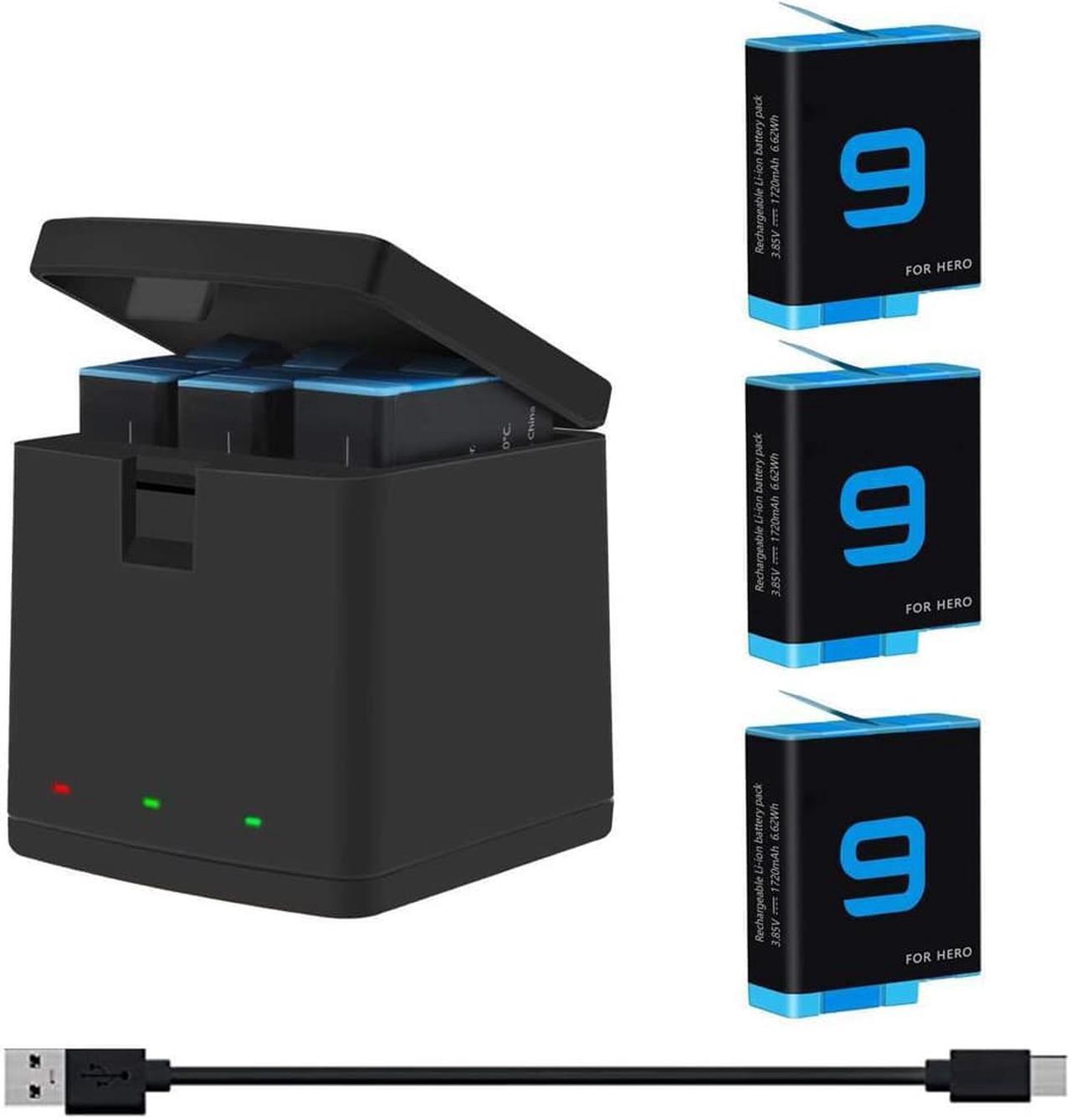 Main image of Hero 11 / Hero 10 / Hero 9 Replacement Batteries 3-Pack and 3-Channel USB Charger Compatible with GoPro Hero 11 Black / Hero 10 Black / Hero 9 Black (Fully Compatible with GoPro Hero11 / Hero10 / Hero