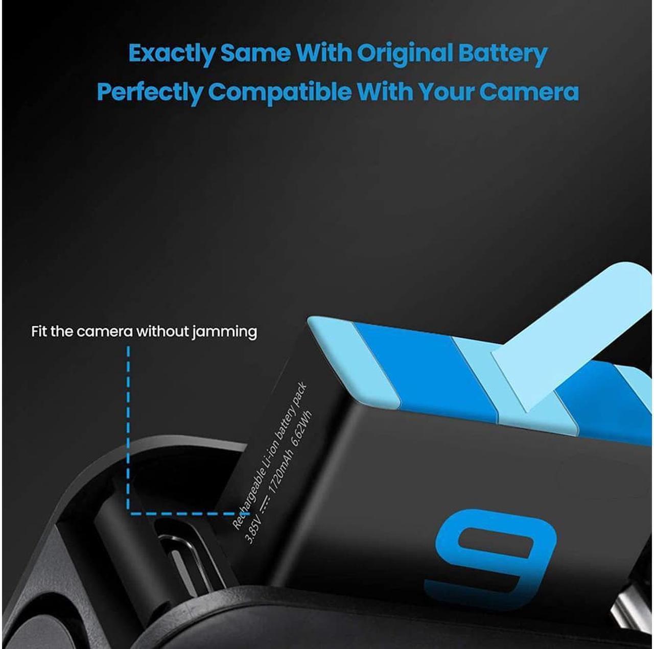 Alt view image 5 of 6 - Hero 11 / Hero 10 / Hero 9 Replacement Batteries 3-Pack and 3-Channel USB Charger Compatible with GoPro Hero 11 Black / Hero 10 Black / Hero 9 Black (Fully Compatible with GoPro Hero11 / Hero10 / Hero