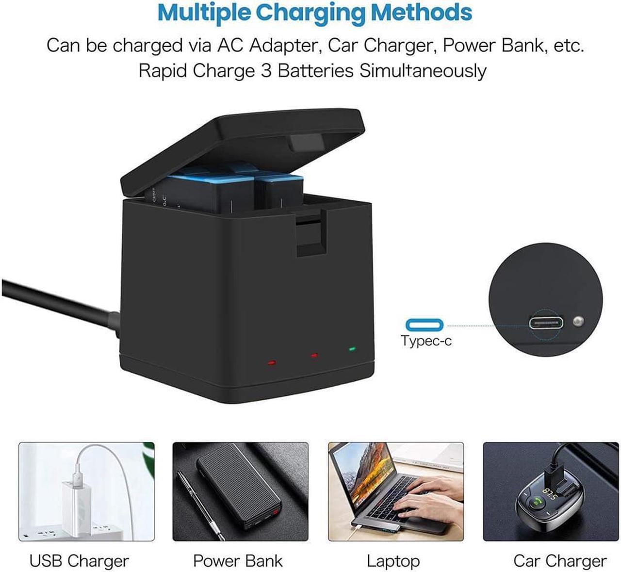 Alt view image 6 of 6 - Hero 11 / Hero 10 / Hero 9 Replacement Batteries 3-Pack and 3-Channel USB Charger Compatible with GoPro Hero 11 Black / Hero 10 Black / Hero 9 Black (Fully Compatible with GoPro Hero11 / Hero10 / Hero