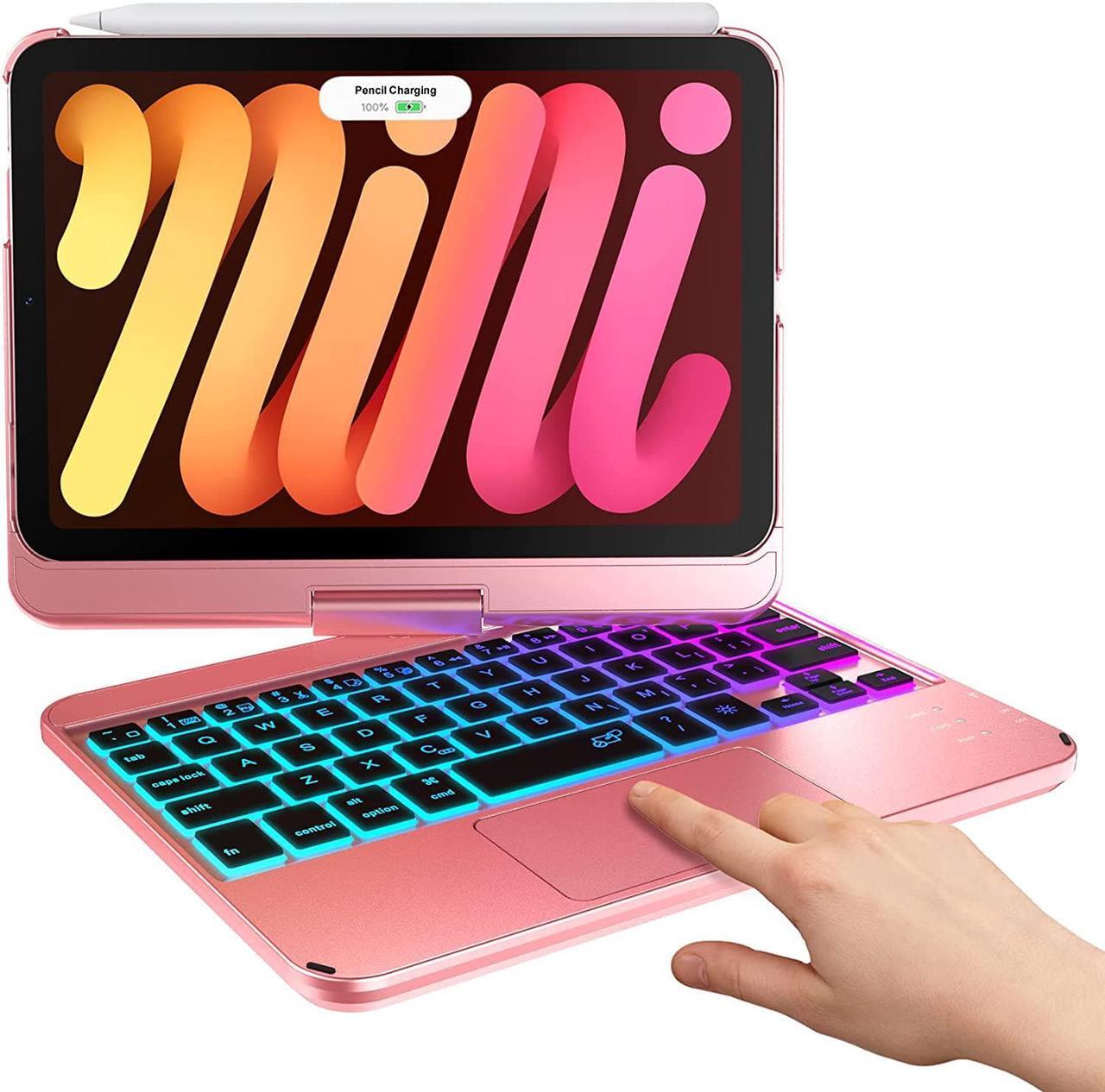 Main image of Touch Wireless Keyboard Case for iPad Mini 6 2021 8.3 inch, Touchpad, 7 Colors Backlit, 360 Rotatable Slim Folio Protective Cover For iPad Mini 6th Generation 8.3 inch 2021 Rose Gold