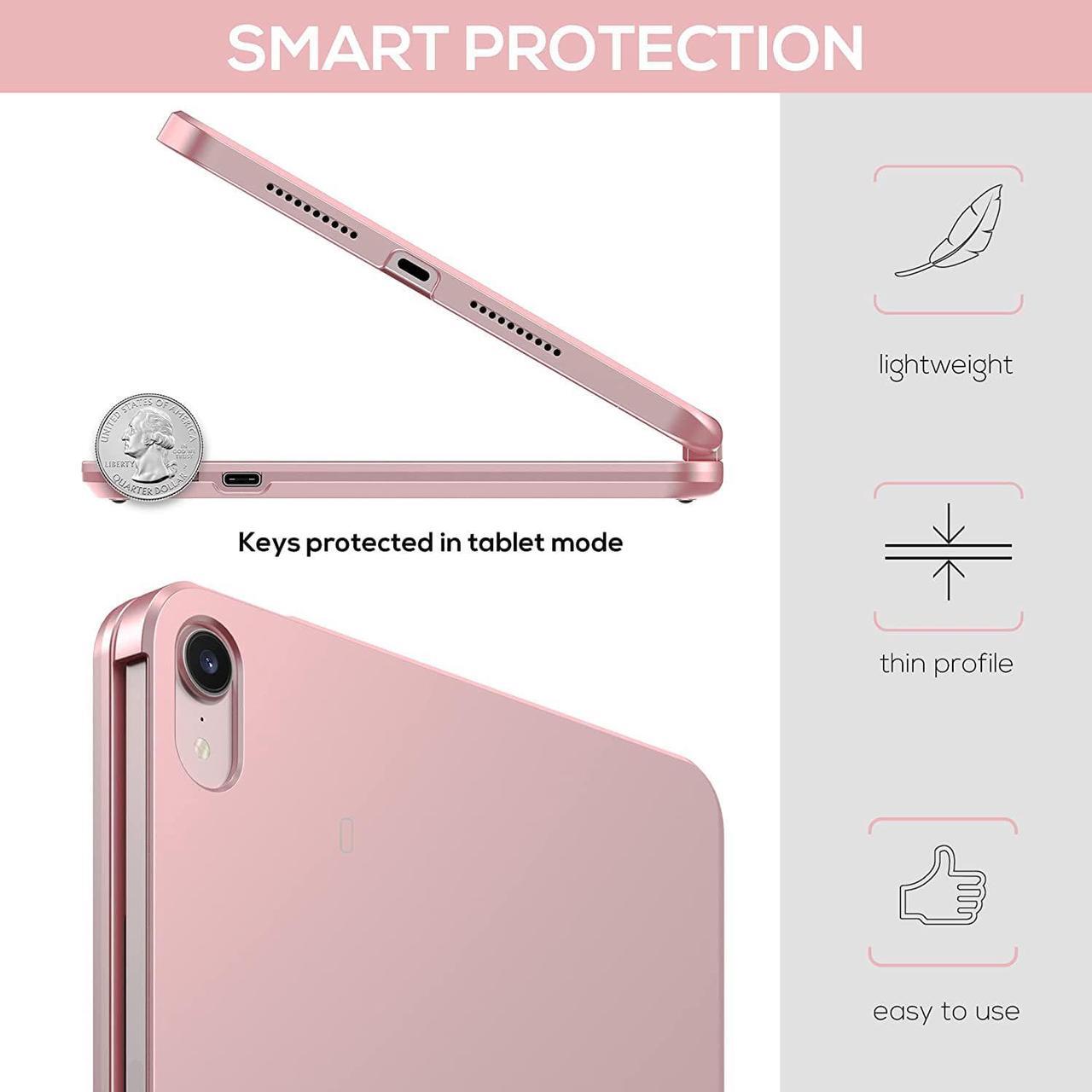 Alt view image 7 of 7 - Touch Wireless Keyboard Case for iPad Mini 6 2021 8.3 inch, Touchpad, 7 Colors Backlit, 360 Rotatable Slim Folio Protective Cover For iPad Mini 6th Generation 8.3 inch 2021 Rose Gold