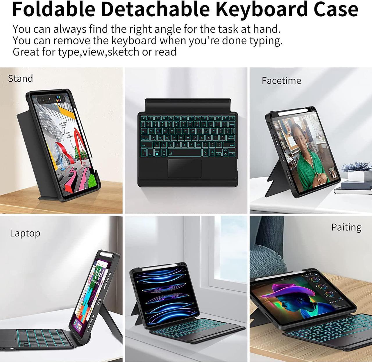 Alt view image 5 of 7 - Keyboard Case for iPad Mini 6 2021 8.3 Inch, Slim Wireless Bluetooth Keyboard Cover with Trackpad, 7 Colors Backlight, Pencil Holder for iPad Mini 6th Generation 2021 Model A2567 A2568 A2569