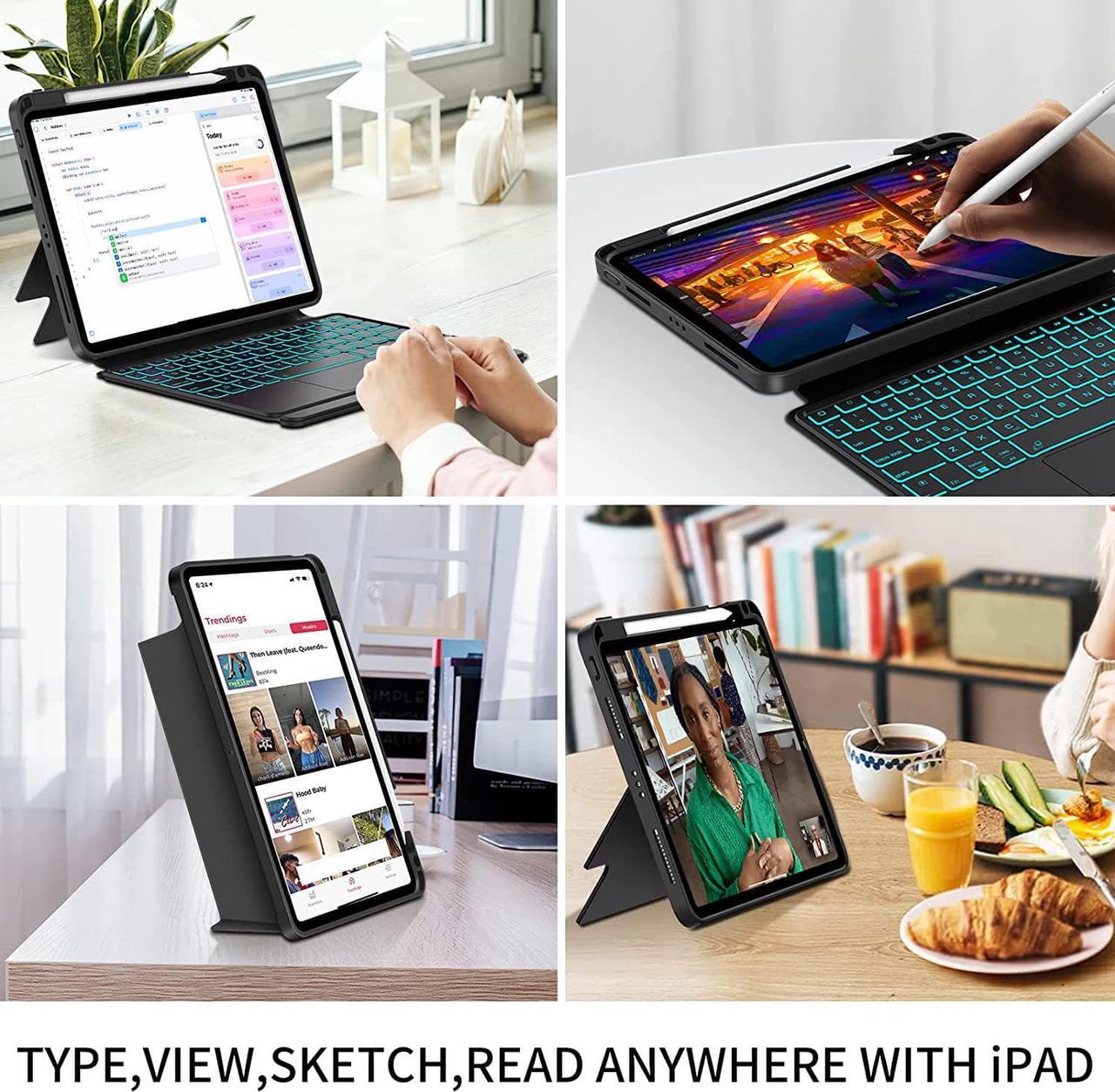 Alt view image 6 of 7 - Keyboard Case for iPad Mini 6 2021 8.3 Inch, Slim Wireless Bluetooth Keyboard Cover with Trackpad, 7 Colors Backlight, Pencil Holder for iPad Mini 6th Generation 2021 Model A2567 A2568 A2569