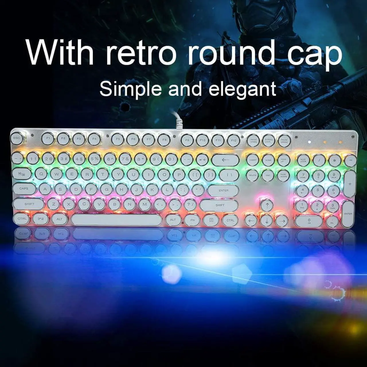 Alt view image 7 of 7 - Mechanical Gaming Keyboard Geeklin Typewriter Rainbow RGB Backlit Keyboard 104 Retro Round Keycaps Wired Mechanical Keyboard with Blue Switch for Desktop Computer PC White