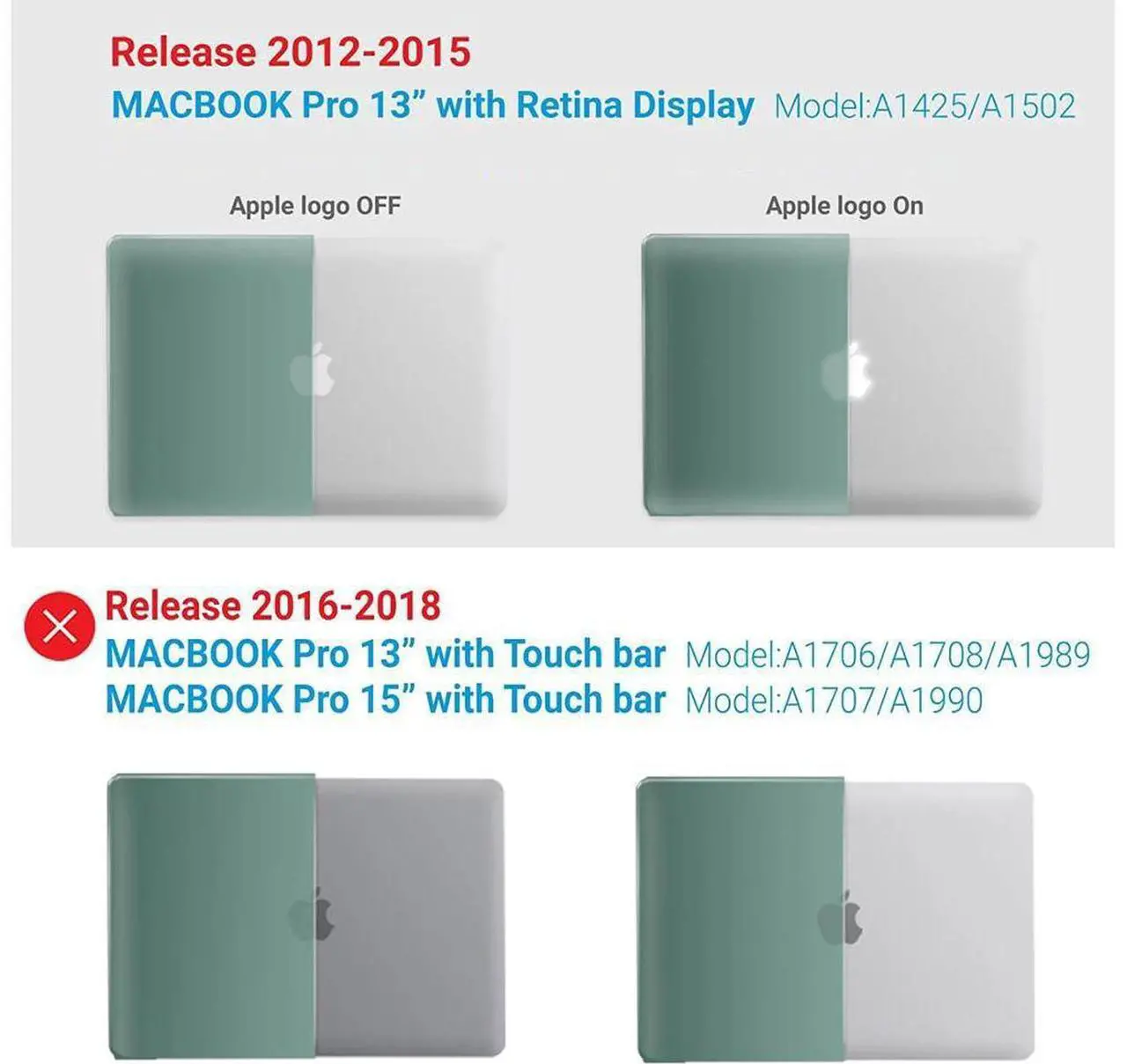 Alt view image 4 of 7 - Compatible with MacBook Pro 13 Inch Case 2015 2014 2013 end 2012 Model A1502 A1425, Hard Shell Case with Keyboard Cover for Old Version Apple Mac Pro Retina 13 Matte Transparent Green