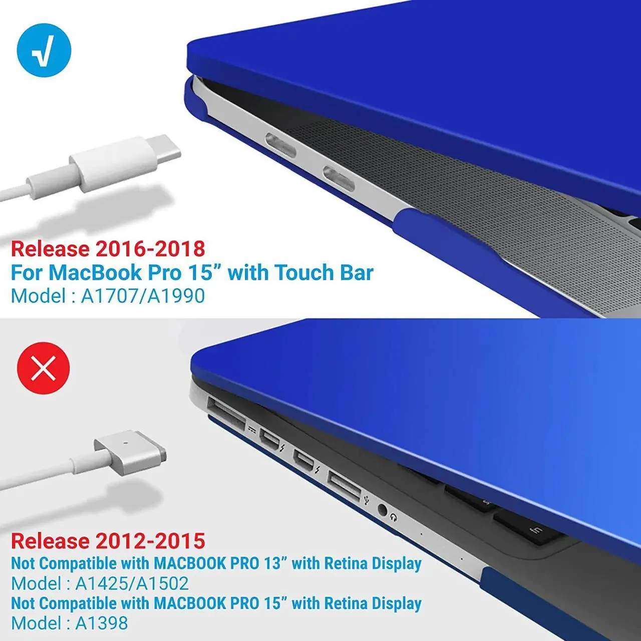 Alt view image 4 of 7 - Compatible with MacBook Pro 15 Inch Case 2019 2018 2017 2016 A1990 A1707, Hard Shell Case with Keyboard Cover & Type C Adapter for Mac Pro 15 Touch Bar Blue