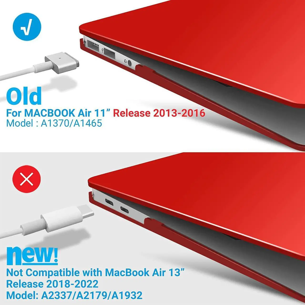 Alt view image 4 of 7 - Compatible with MacBook Air 11 Inch Case Model A1370 A1465, Soft Touch Plastic Hard Shell Cover with Keyboard Cover for Apple Mac Air 11" Red