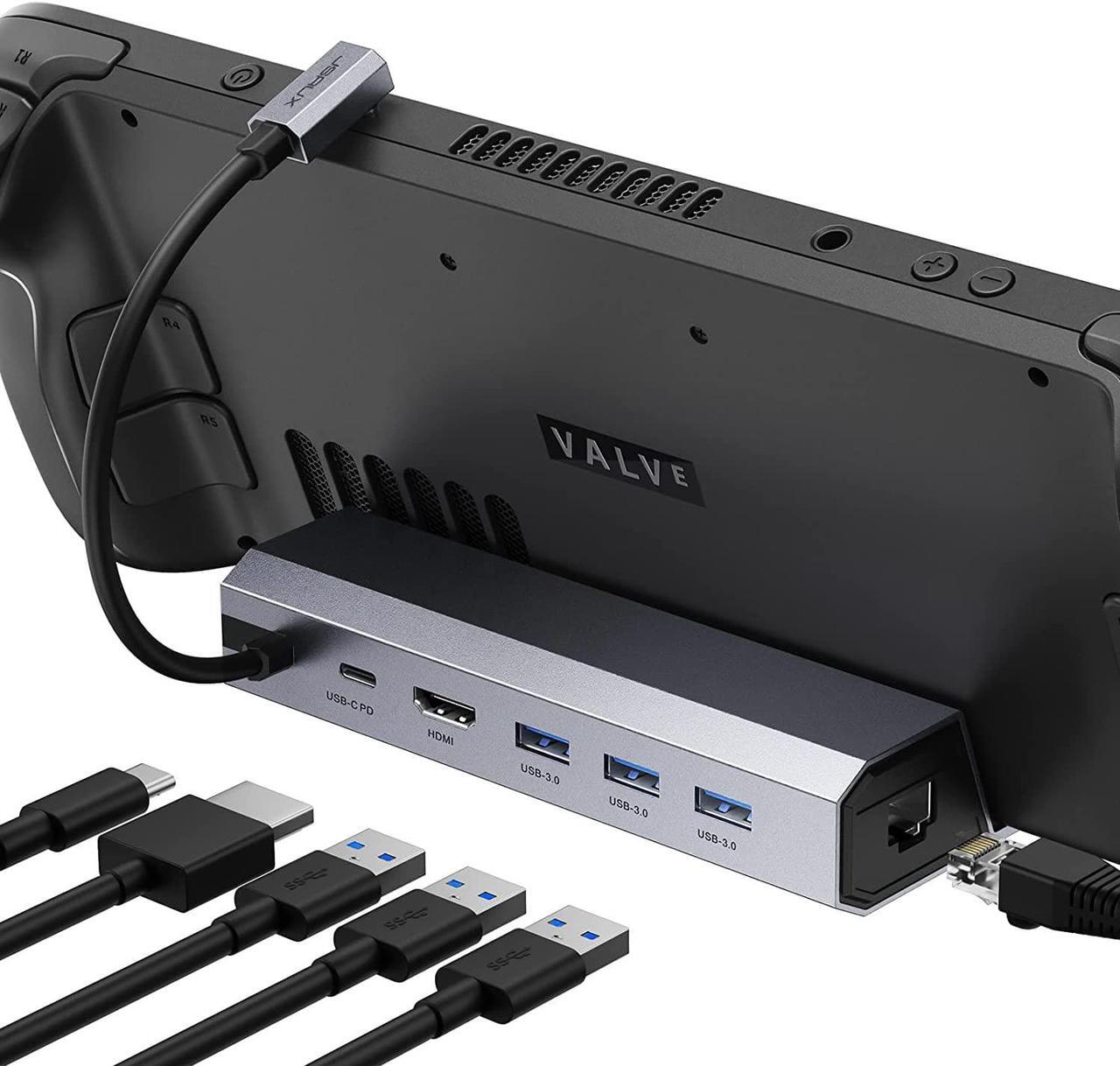 Main image of Docking Station Compatible with Steam Deck, 6-in-1 Steam Deck Dock with HDMI 2.0 4K@60Hz, Gigabit Ethernet, 3 USB-A 3.0 and Full Speed Charging USB-C Port Compatible with Valve Steam Deck