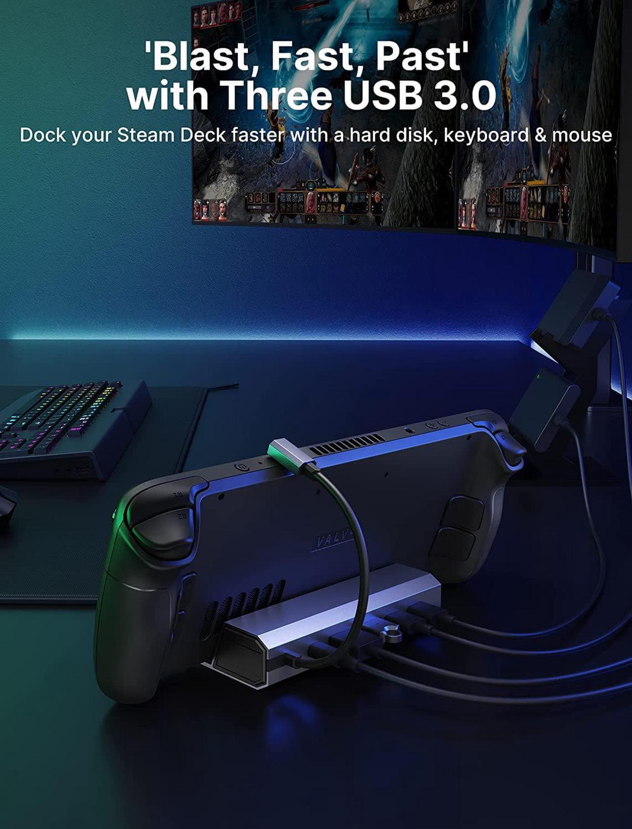 Alt view image 4 of 7 - Docking Station Compatible with Steam Deck, 6-in-1 Steam Deck Dock with HDMI 2.0 4K@60Hz, Gigabit Ethernet, 3 USB-A 3.0 and Full Speed Charging USB-C Port Compatible with Valve Steam Deck