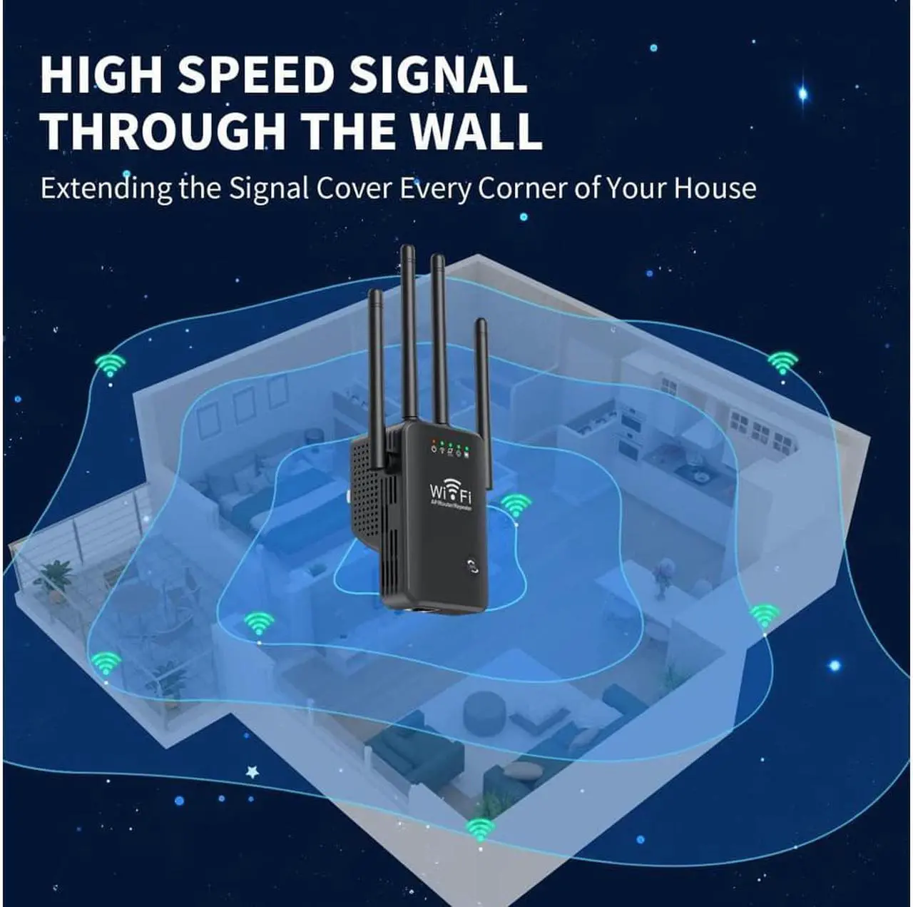 Alt view image 4 of 7 - WiFi Extender Signal Booster Long Range up to 9985sq.ft and 50+ Devices, Internet Booster for Home, Wireless Internet Repeater and Signal Amplifier, 5 Modes,1-Tap Setup, Supports Ethernet Port