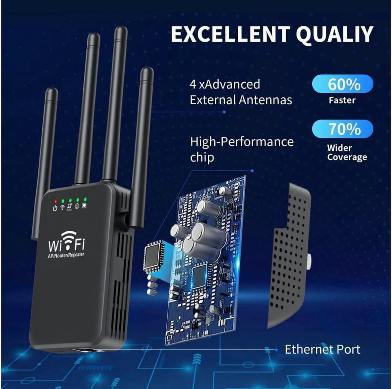 Alt view image 6 of 7 - WiFi Extender Signal Booster Long Range up to 9985sq.ft and 50+ Devices, Internet Booster for Home, Wireless Internet Repeater and Signal Amplifier, 5 Modes,1-Tap Setup, Supports Ethernet Port