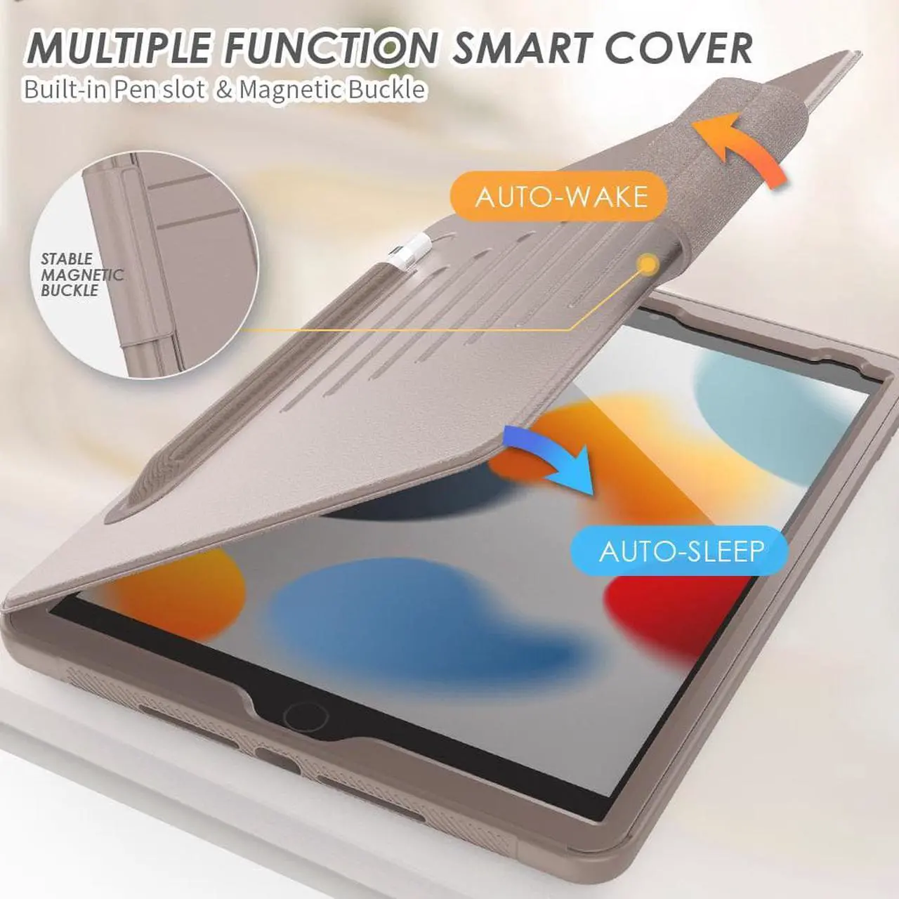 Alt view image 4 of 7 - iPad 9th 8th 7th Generation 10.2 inch Case, [Strong Magnetic] Auto Sleep/Wake Drop Proof Cover with [Multi-angle Stand] Pencil Holder & Card Slot for iPad 10.2 Inch 2021 2020 2019