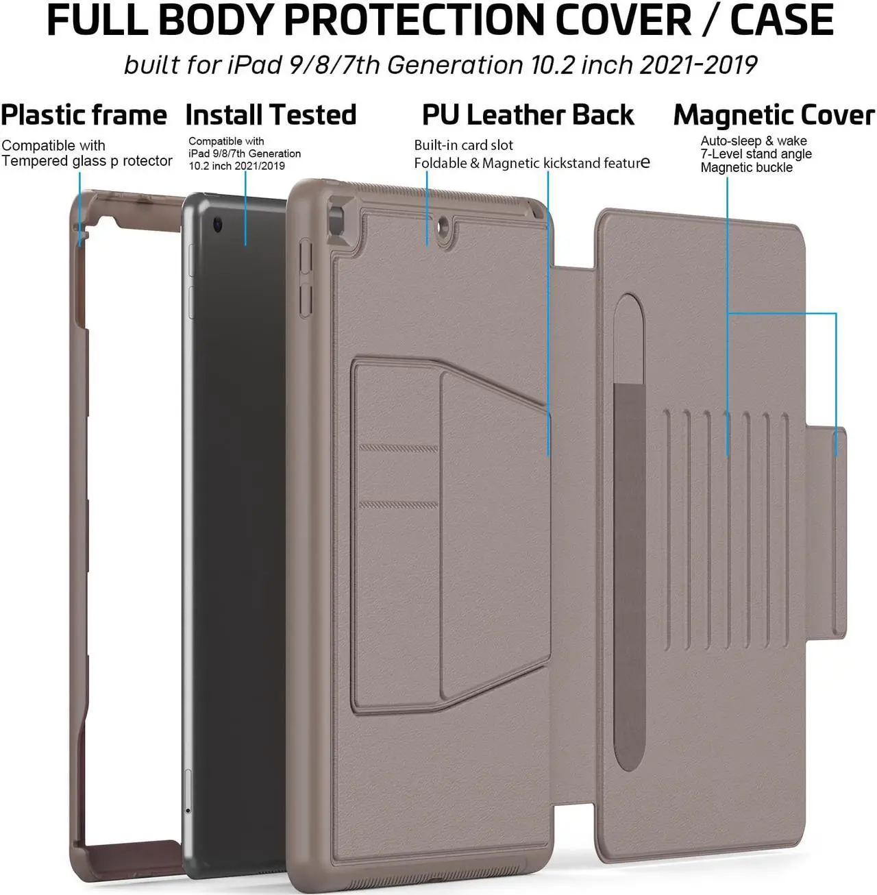 Alt view image 7 of 7 - iPad 9th 8th 7th Generation 10.2 inch Case, [Strong Magnetic] Auto Sleep/Wake Drop Proof Cover with [Multi-angle Stand] Pencil Holder & Card Slot for iPad 10.2 Inch 2021 2020 2019