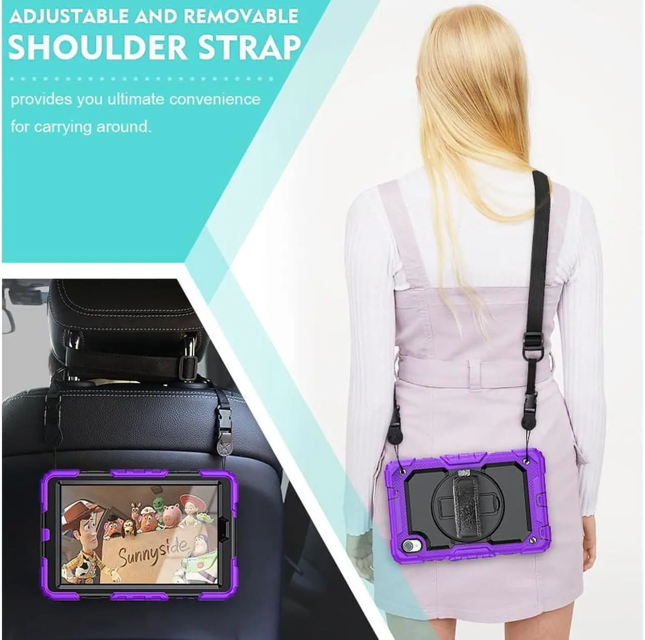 Alt view image 6 of 6 - Case for Lenovo Tab M8 Gen 3 2022/ Smart Tab M8 Gen 3 2022/Tab M8 HD LTE 2021/ Tab M8 HD/Smart Tab M8/Tab M8 FHD 2019 with Pen Holder Screen Protector Stand Shoulder Strap Purple