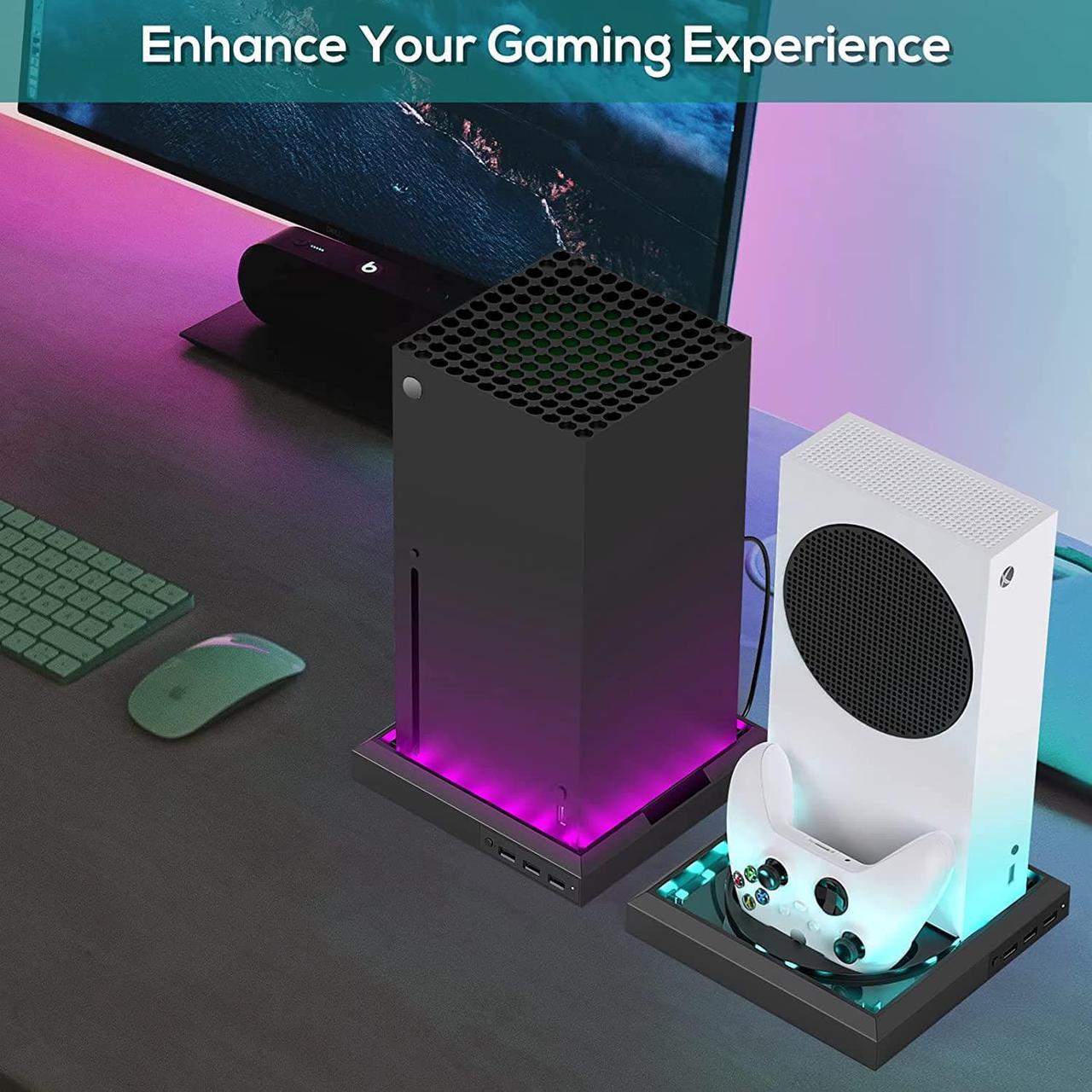Alt view image 7 of 7 - LED Light Stand Station for Xbox Series X / S with 3 Ports USB Hub, 2.0 High Speed USB Hub Splitter and Colorful RGB Light Stand Compatible with Xbox Series X/S Console