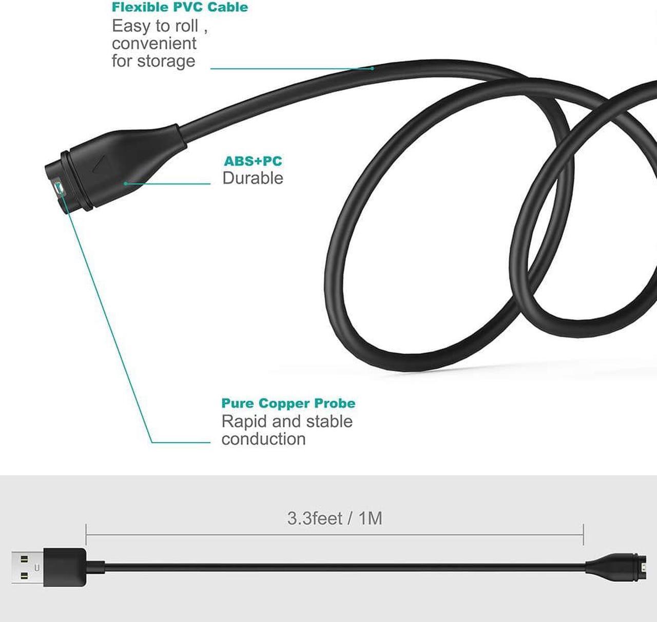 Alt view image 3 of 7 - [2-PACK] TUSITA Charger Cable Compatible with Garmin Fenix 5 5S 5X 6 6S 6X Plus Pro 7 7S 7X, Forerunner 945 45 45S 245 Music,Approach S10 S40 S60 G12 S12 S42,Vívoactive 3 4 4S, Instinct,Venu 2 2S Plus