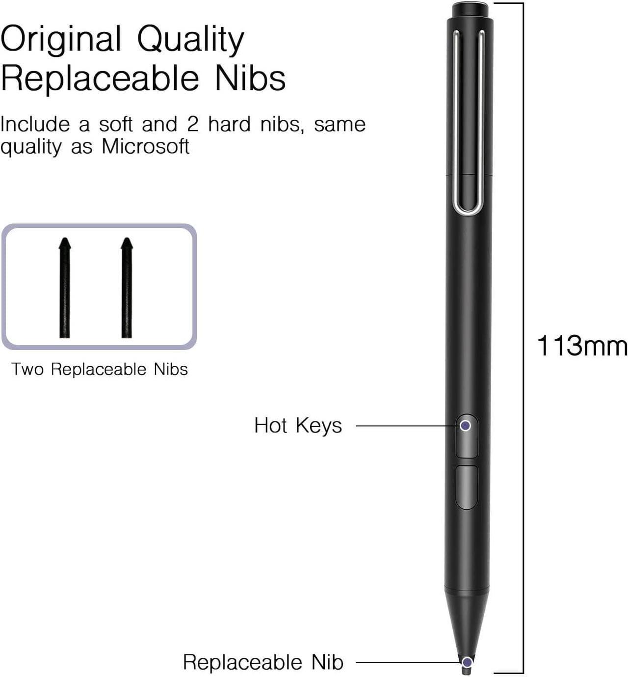 Alt view image 6 of 7 - Stylus Pen for Microsoft Surface, Palm Rejection, 1024 Levels Pressure, Flex & Soft HB Nib, Compatible with Surface Pro/Book/Laptop/Go, Including 2 Spare Nibs & AAAA Battery
