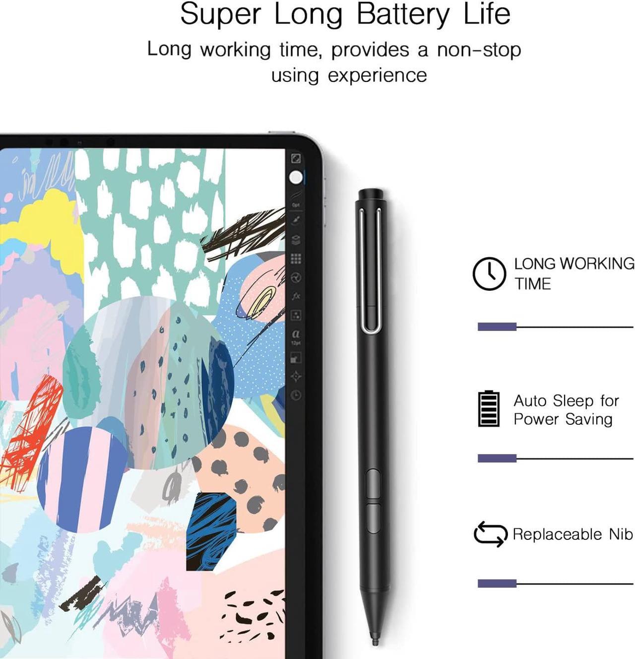 Alt view image 5 of 7 - Stylus Pen for Microsoft Surface, Palm Rejection, 1024 Levels Pressure, Flex & Soft HB Nib, Compatible with Surface Pro/Book/Laptop/Go, Including 2 Spare Nibs & AAAA Battery