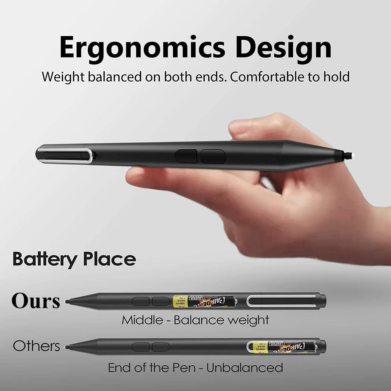 Alt view image 2 of 7 - Stylus Pen for Microsoft Surface, Palm Rejection, 1024 Levels Pressure, Flex & Soft HB Nib, Compatible with Surface Pro/Book/Laptop/Go, Including 2 Spare Nibs & AAAA Battery