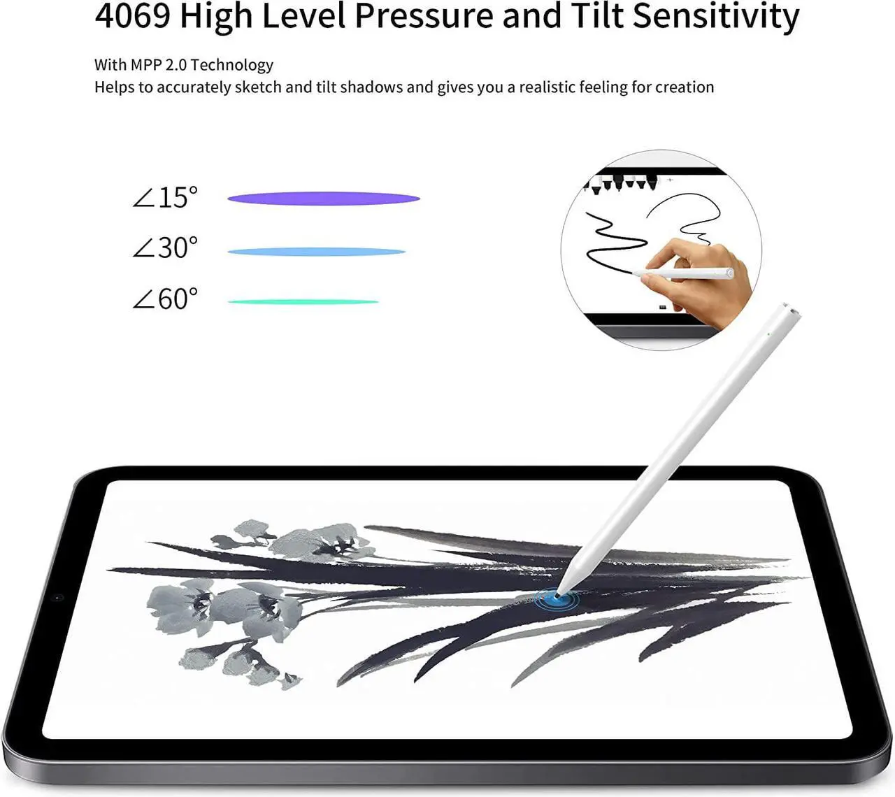 Alt view image 3 of 6 - Bluetooth 4.2 Stylus Pen for Microsoft Surface Pro 9/8/X/7/6/5/4/3/Laptop 5/4/3/2/1/X/Book/Studio and Other Tablets with 4069 Pressure and Tilt Sensitivity,Palm Rejection,Magnetic Design Silver